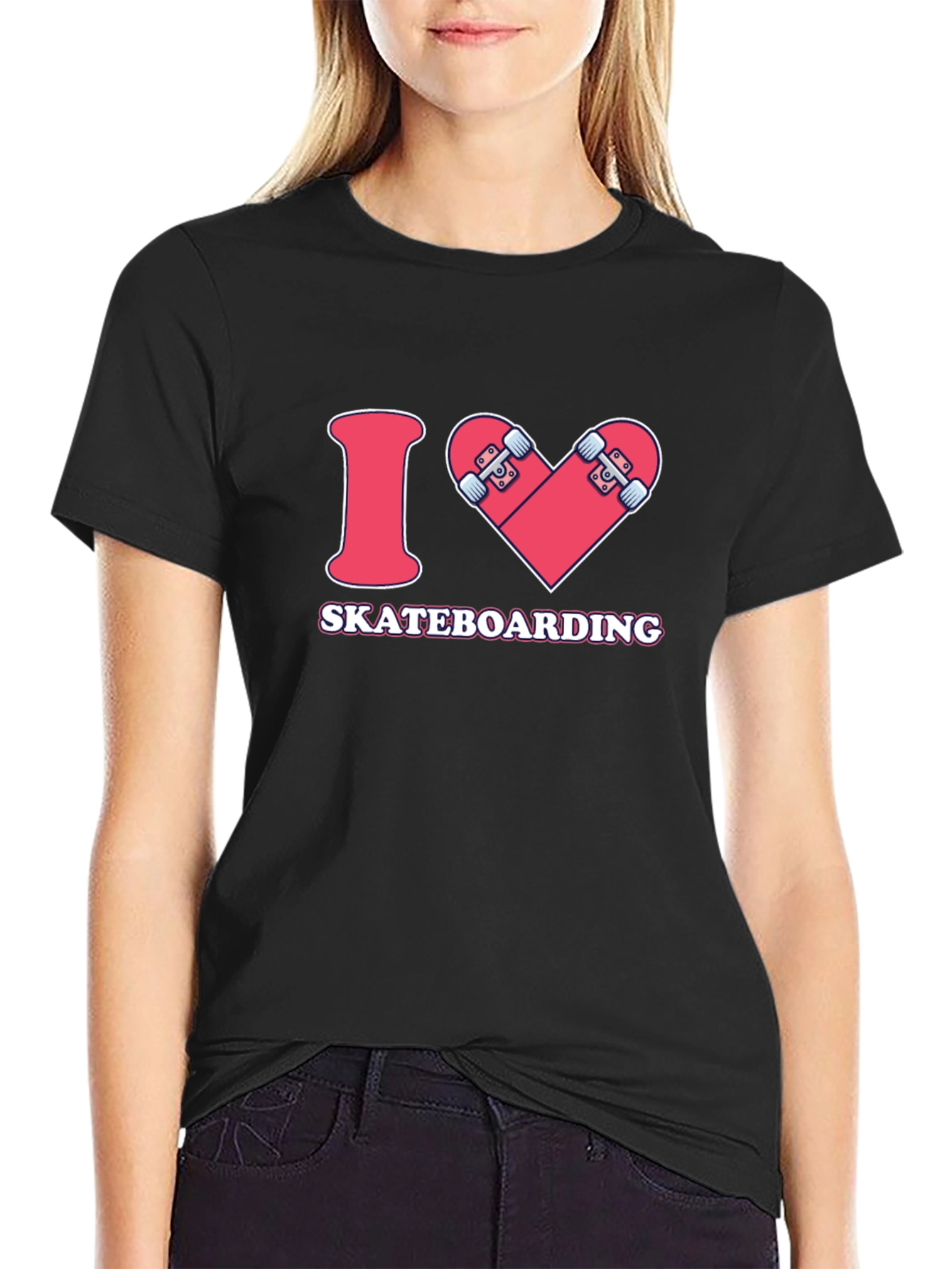 I Heart Skateboarding Graphic Tee - Black