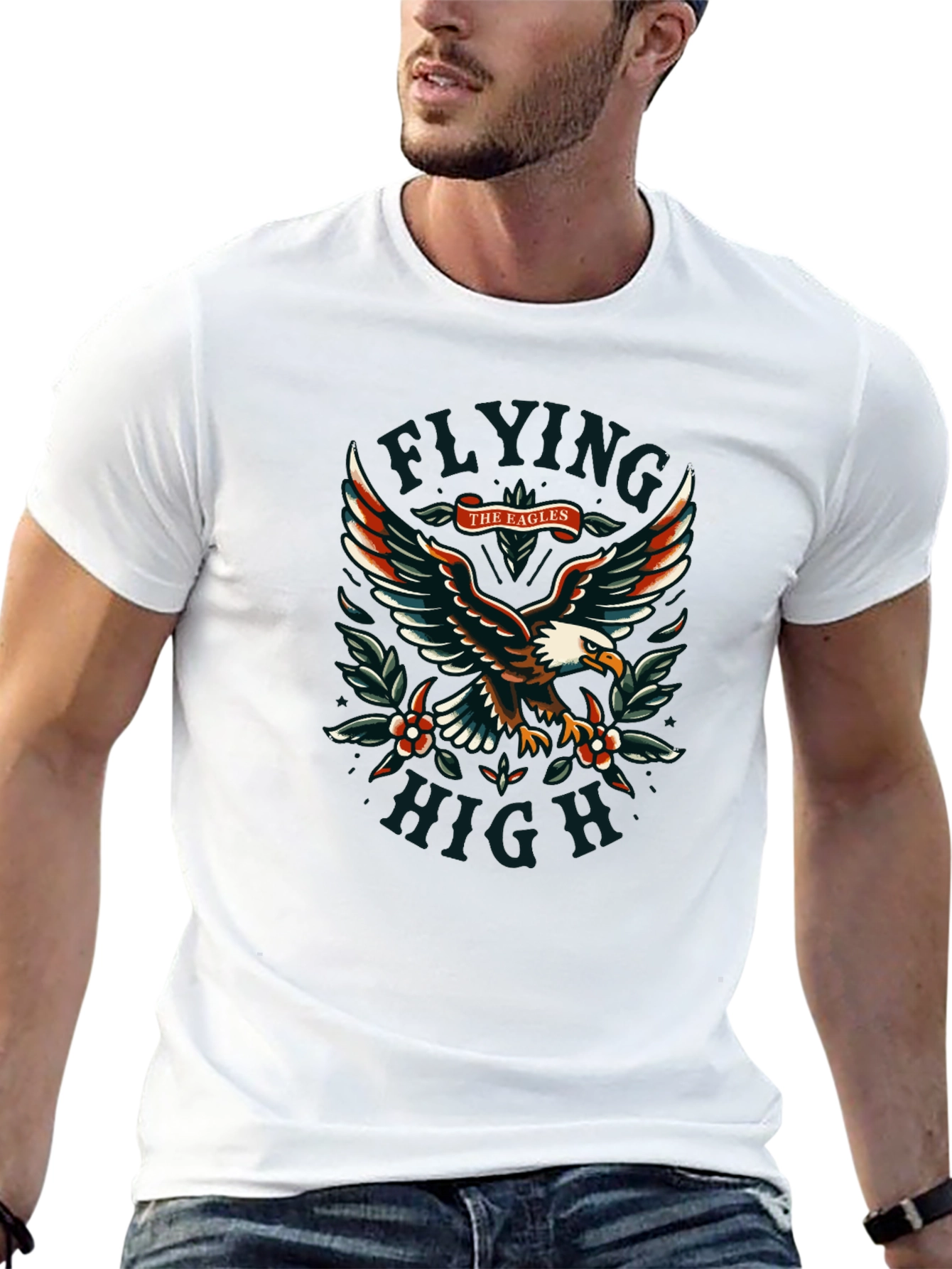 Eagles Flying High Graphic Black T-Shirt