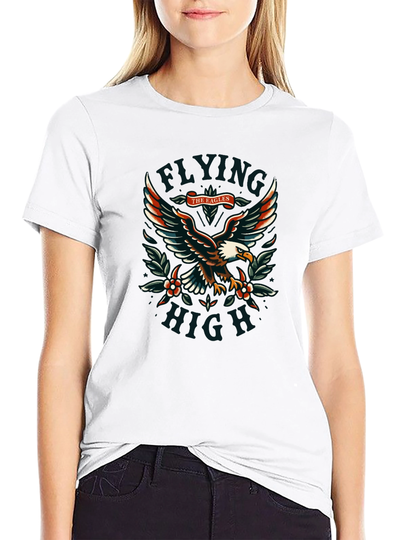 Eagles Flying High Graphic Black T-Shirt