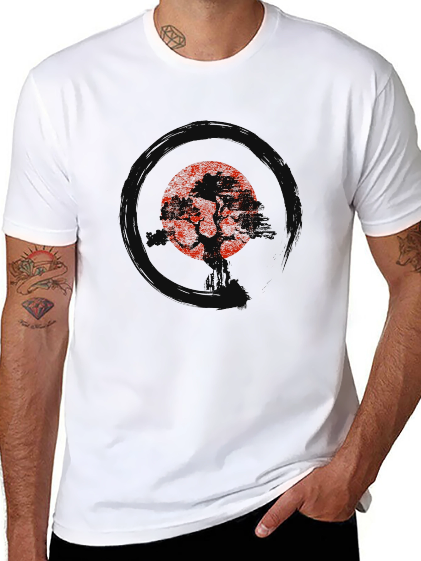 Red Tree Black Tee - Nature Inspired Graphic