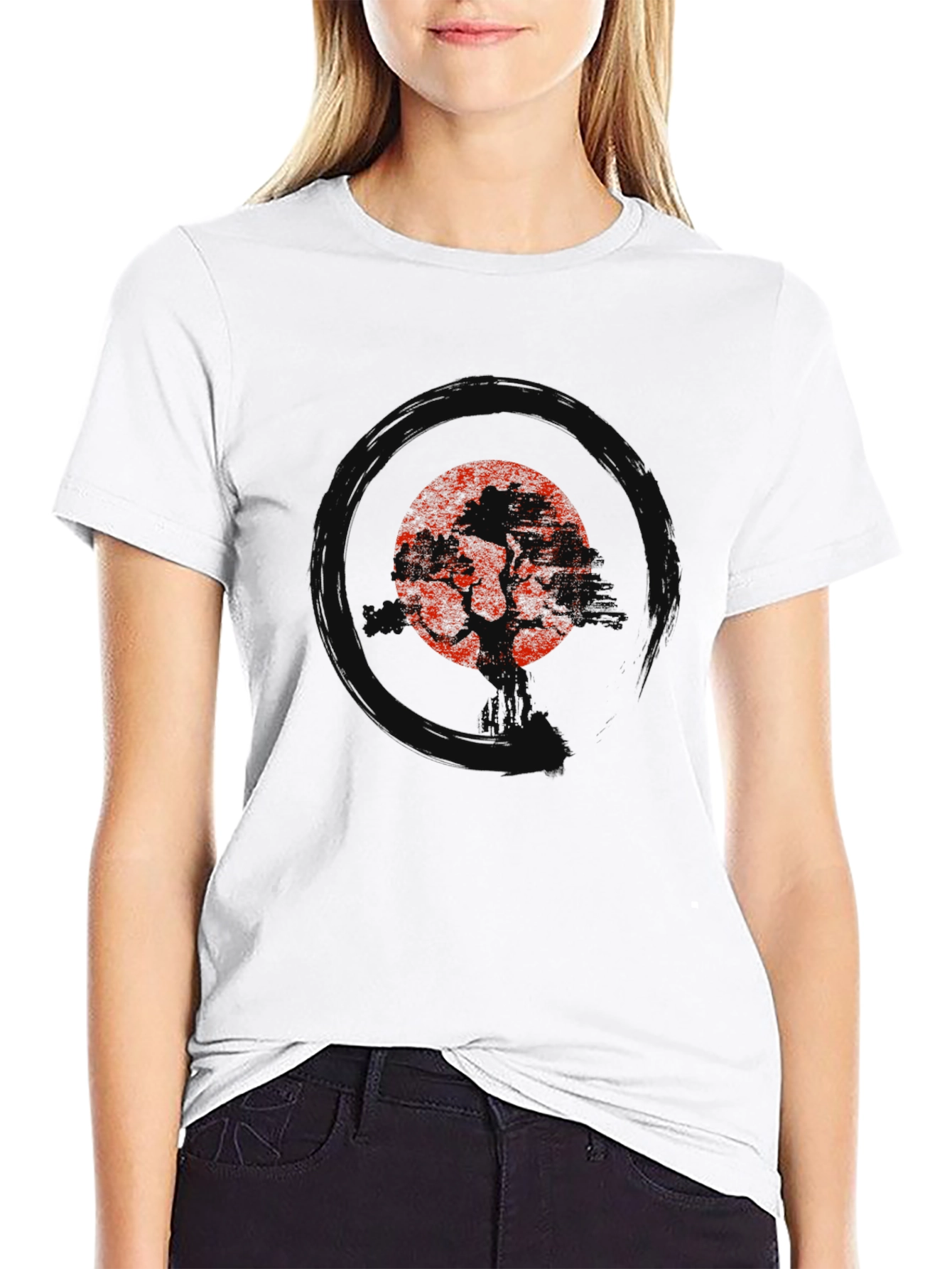 Red Tree Black Tee - Nature Inspired Graphic
