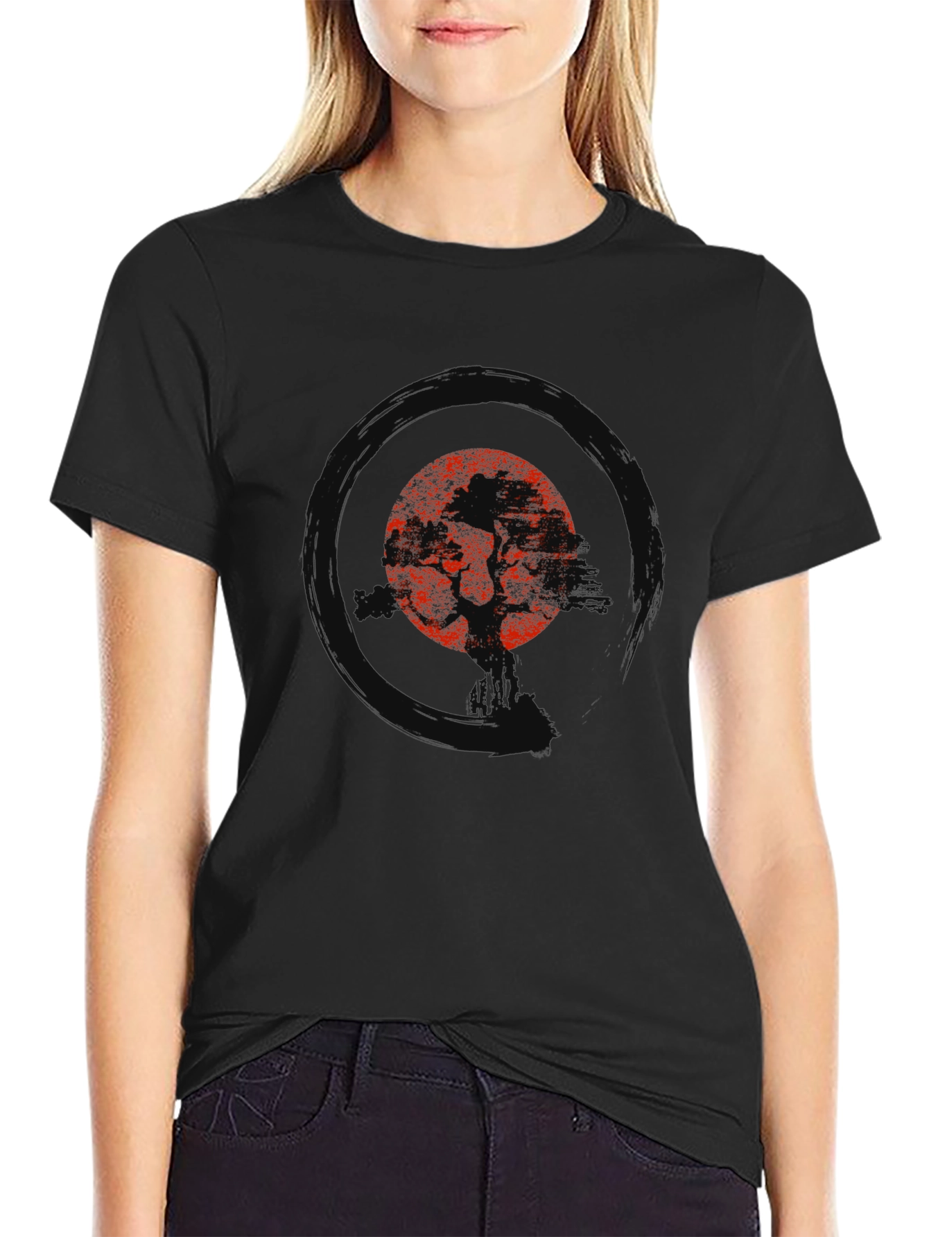 Red Tree Black Tee - Nature Inspired Graphic