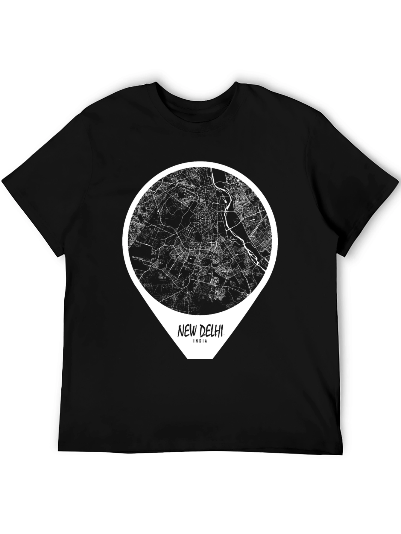 New Delhi India Map T-Shirt - Black