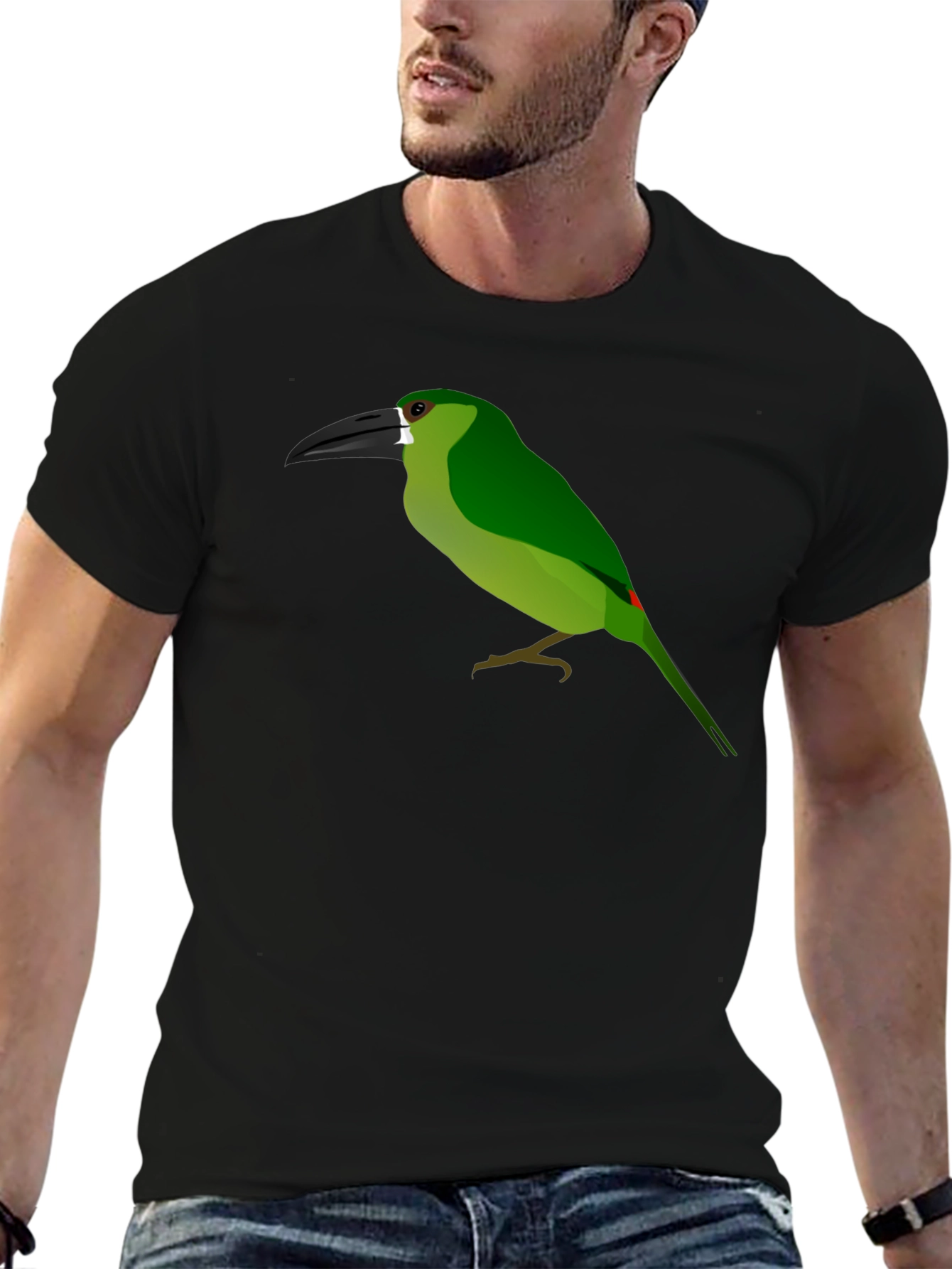 Green Bird Graphic Black Tee