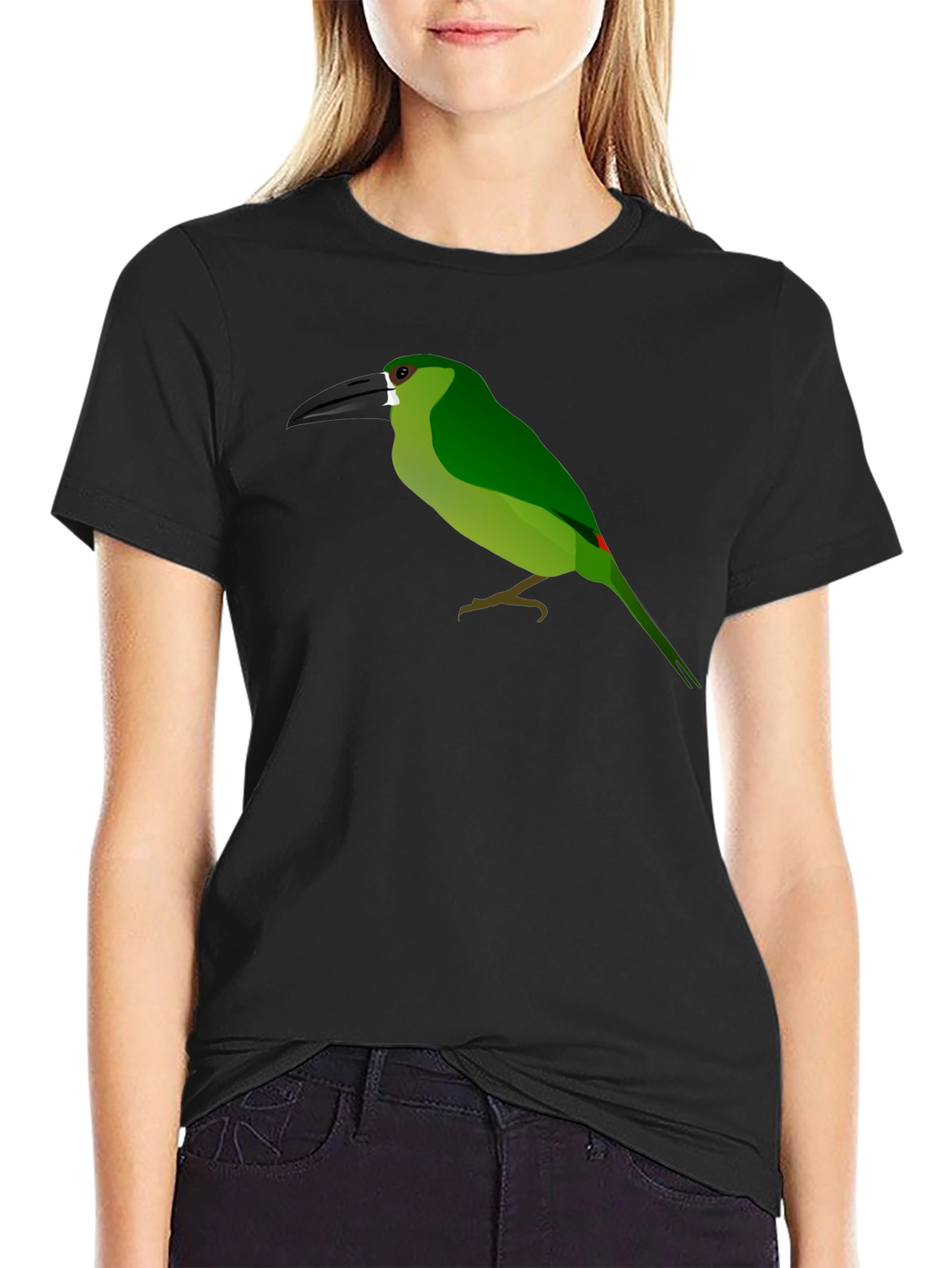Green Bird Graphic Black Tee