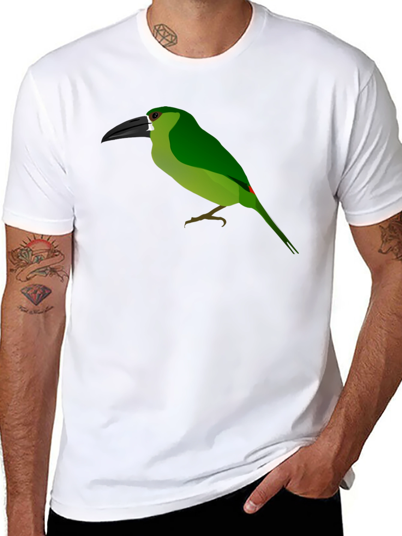 Green Bird Graphic Black Tee