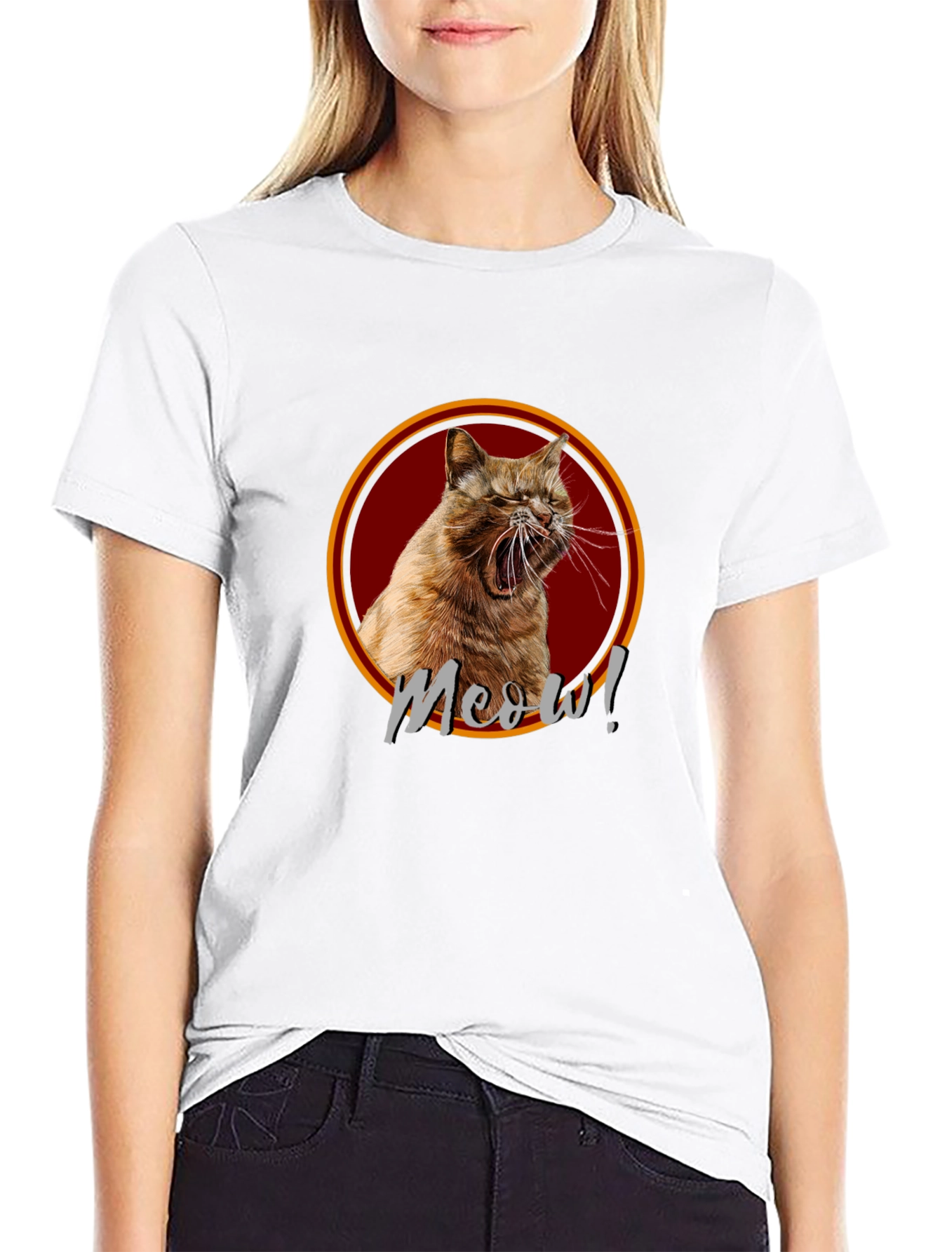 Meow! Cat Graphic Print Black T-Shirt
