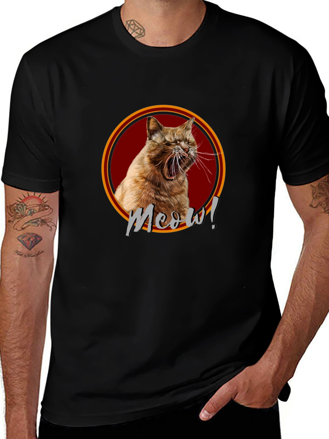 Meow! Cat Graphic Print Black T-Shirt
