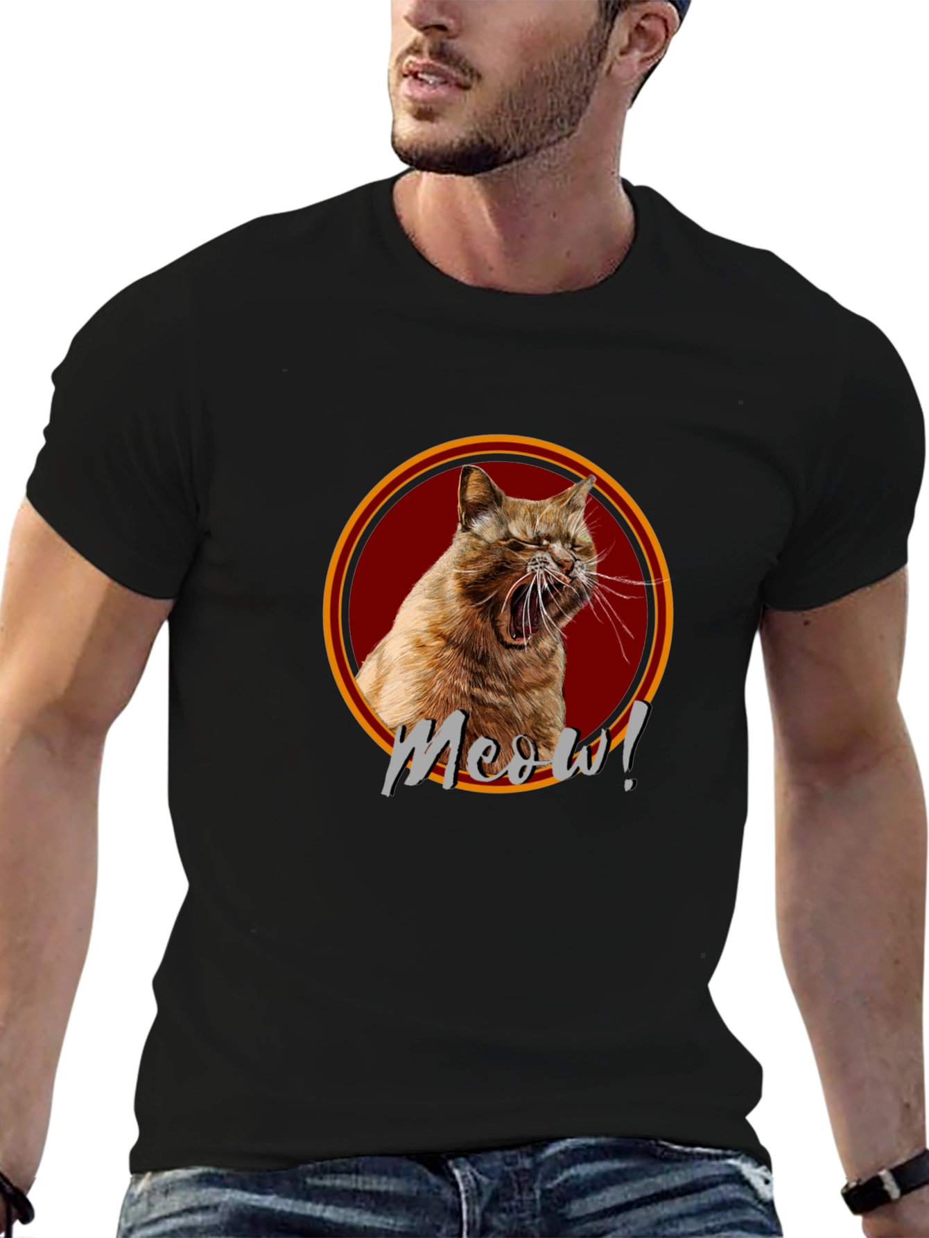 Meow! Cat Graphic Print Black T-Shirt