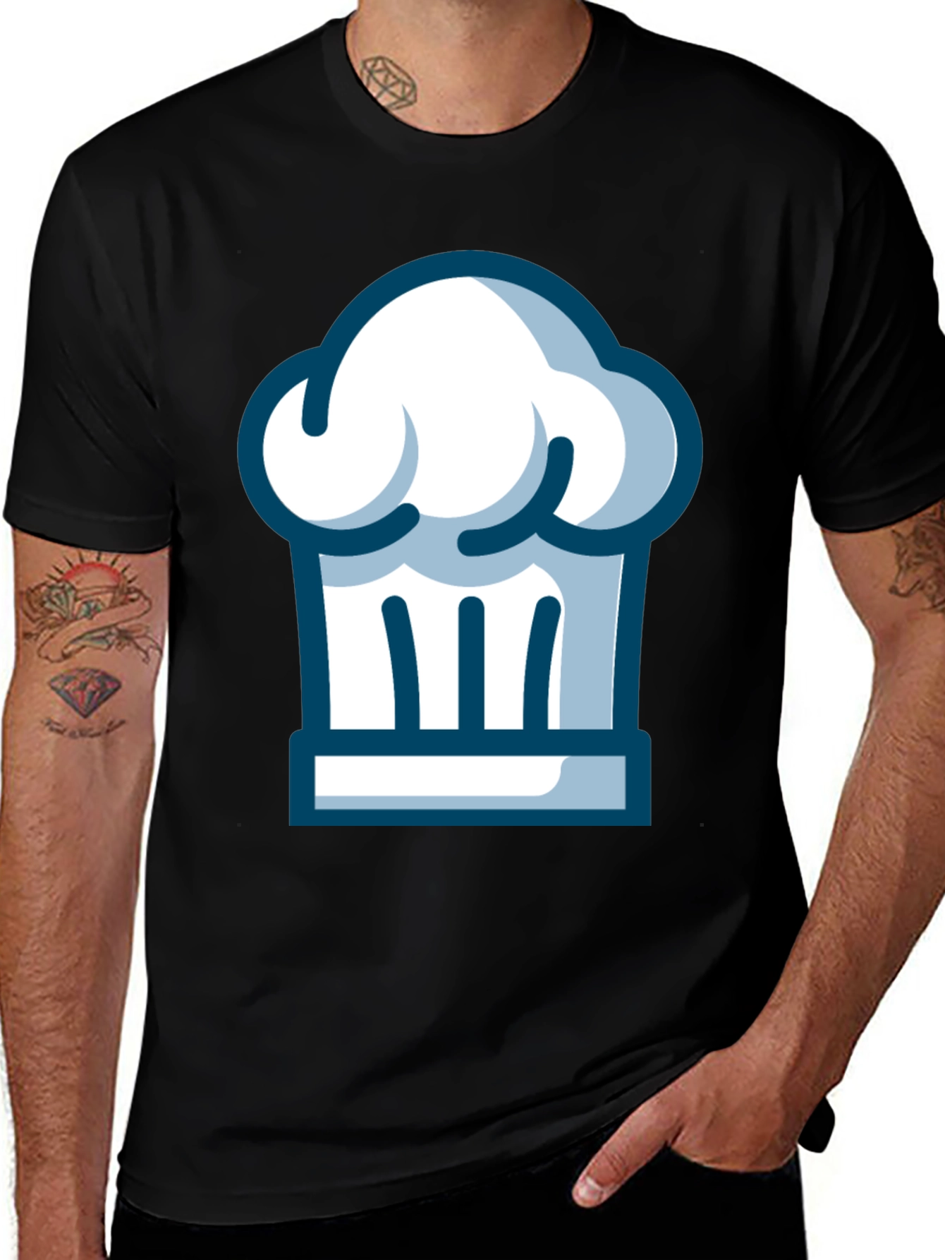 Chef Hat Graphic Tee - Black Cotton T-Shirt