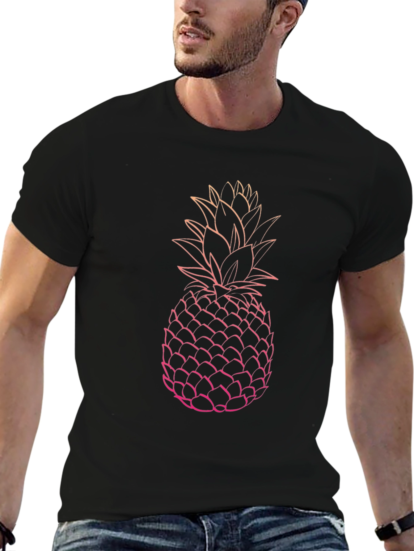 Pineapple Graphic Tee - Black Cotton T-Shirt
