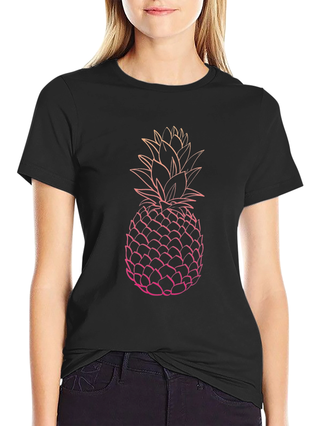 Pineapple Graphic Tee - Black Cotton T-Shirt
