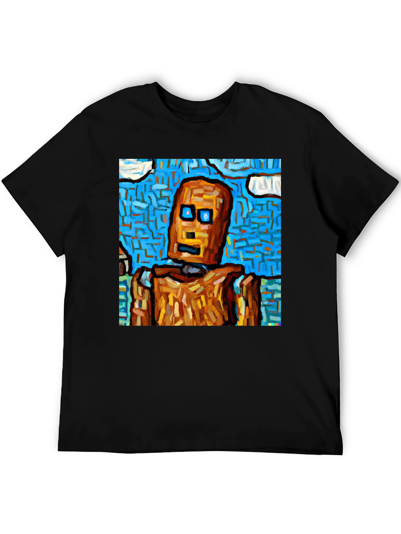 Abstract Robot Graphic Tee - Black Cotton T-Shirt