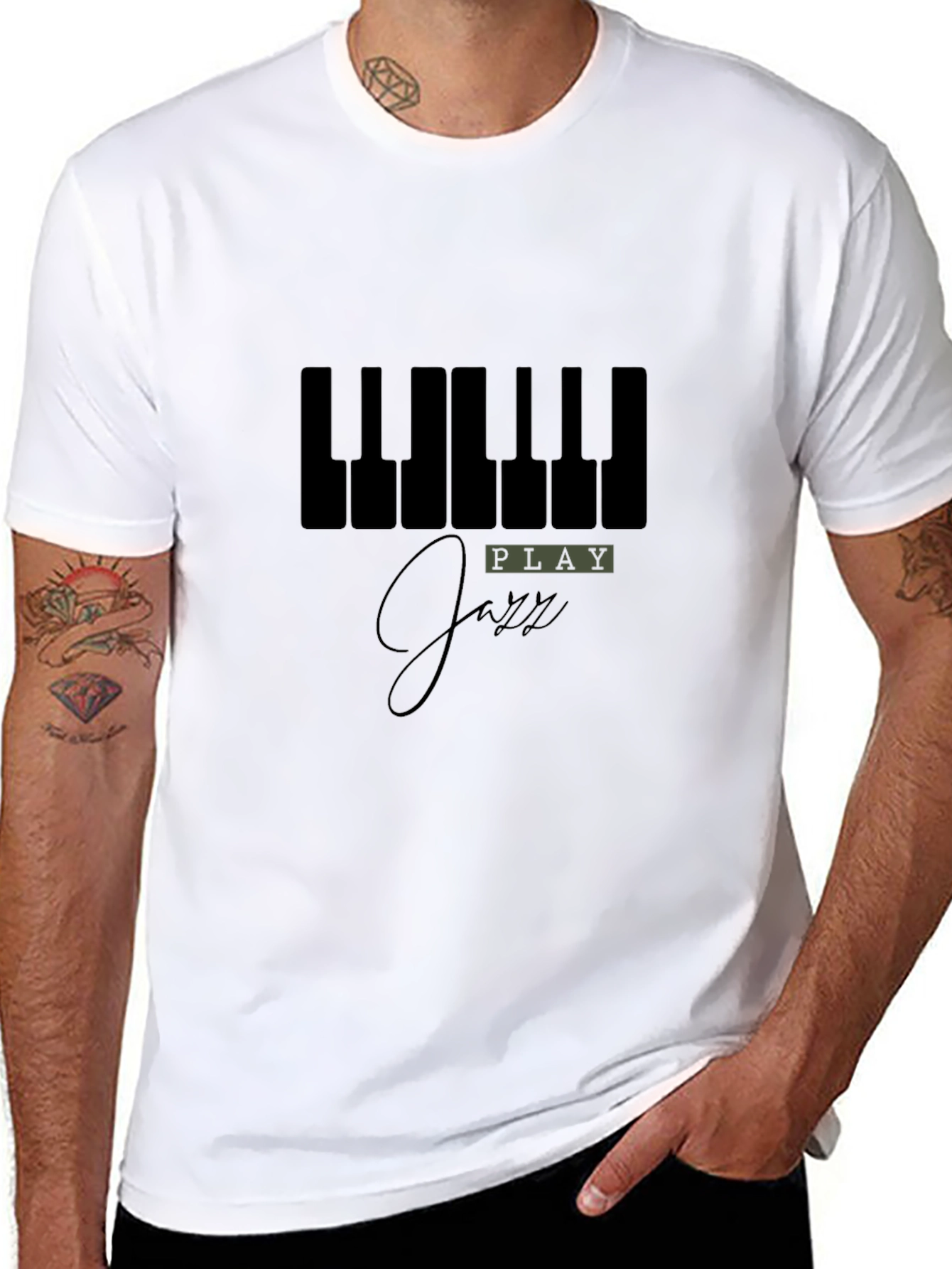 Play Jazz Piano Keys Graphic Black T-Shirt
