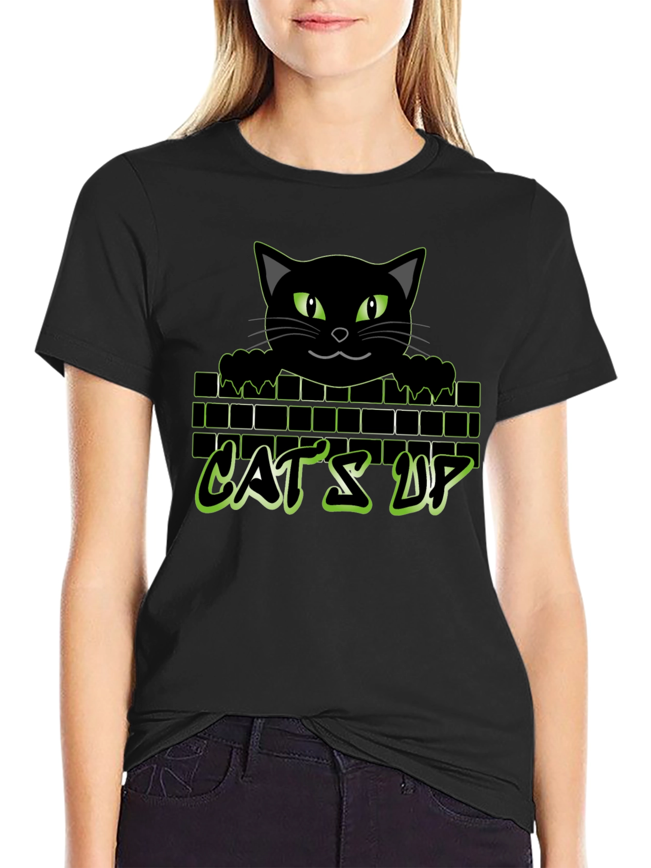 Cats Up Graphic T-Shirt - Black