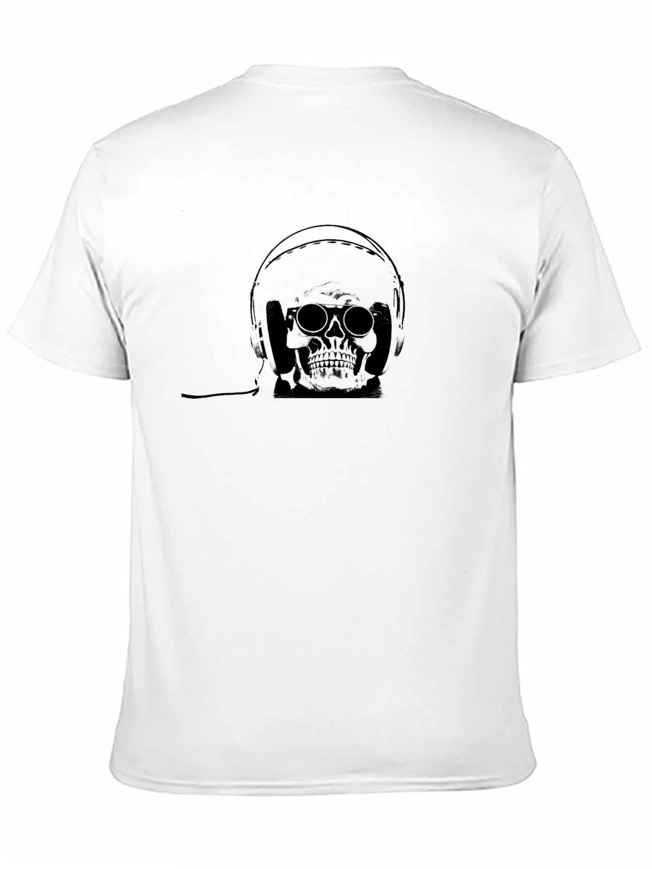 Skull Wearing Headphones Black T-Shirt