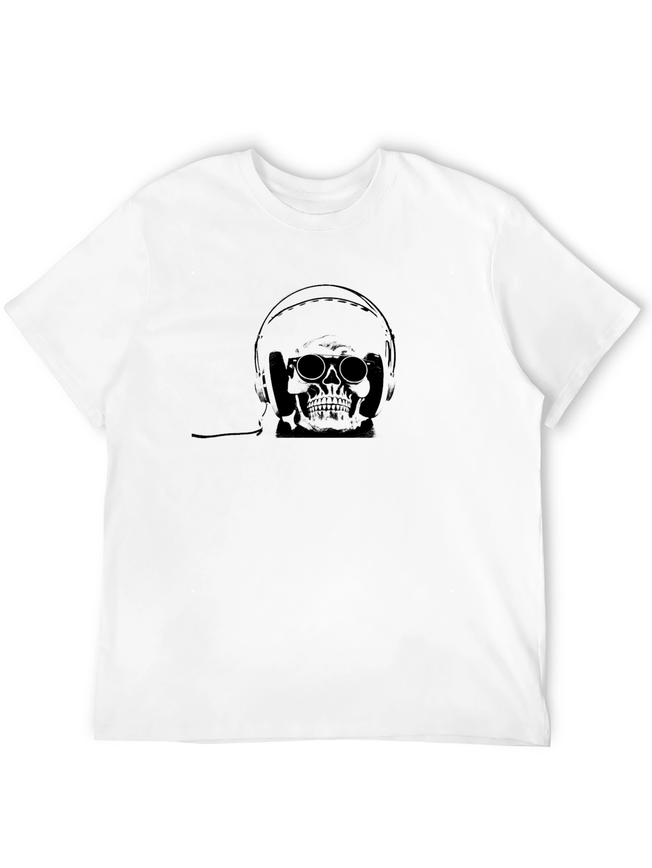 Skull Wearing Headphones Black T-Shirt