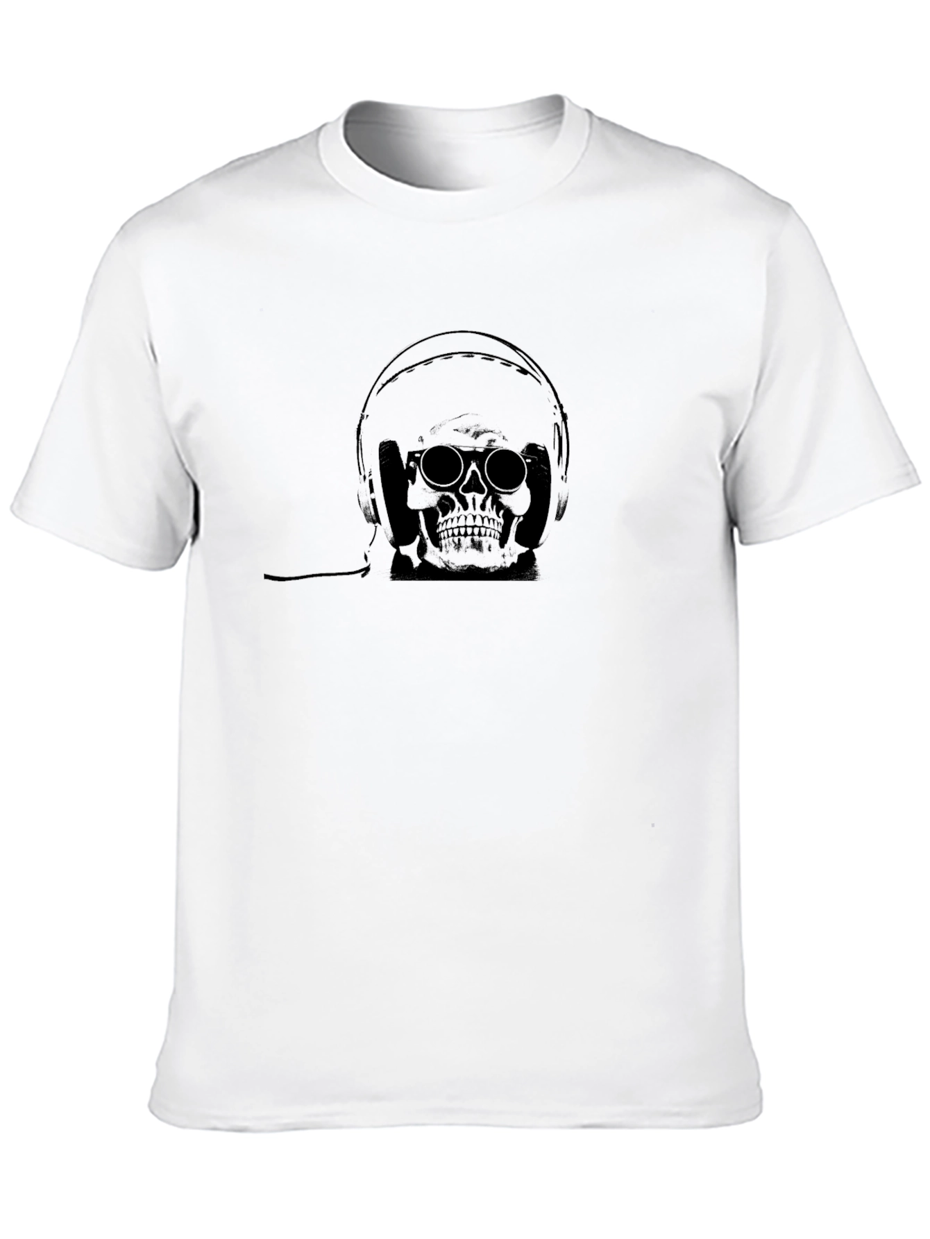 Skull Wearing Headphones Black T-Shirt