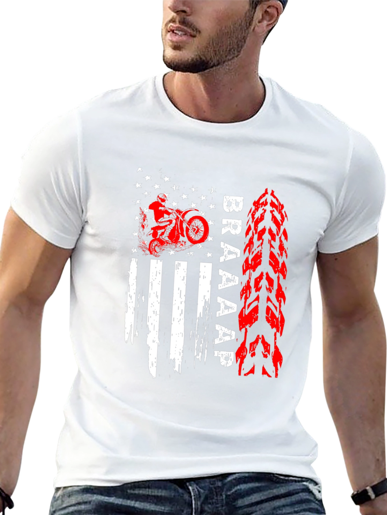 Braaap Motorcycle USA Flag Graphic T-Shirt