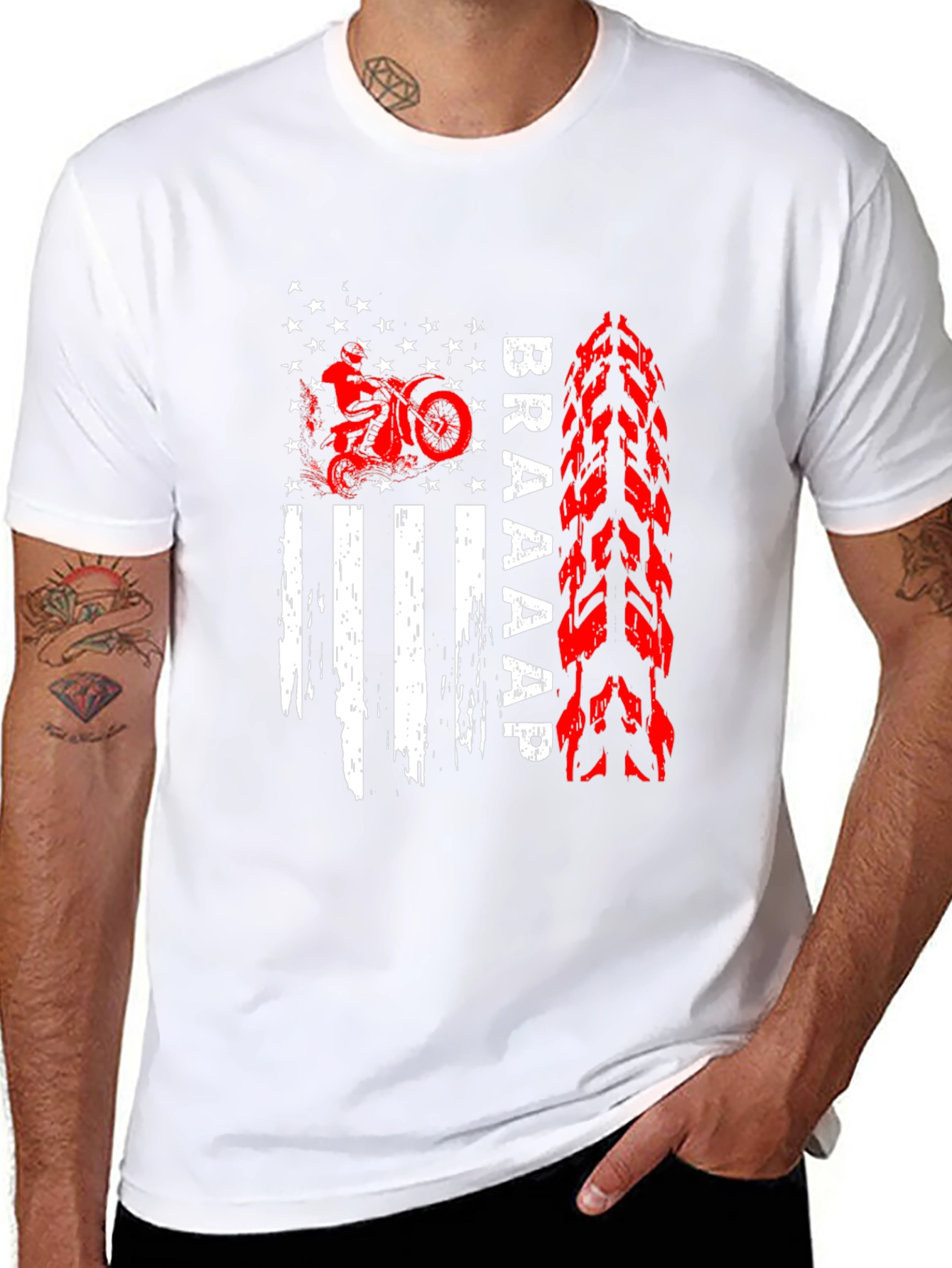 Braaap Motorcycle USA Flag Graphic T-Shirt