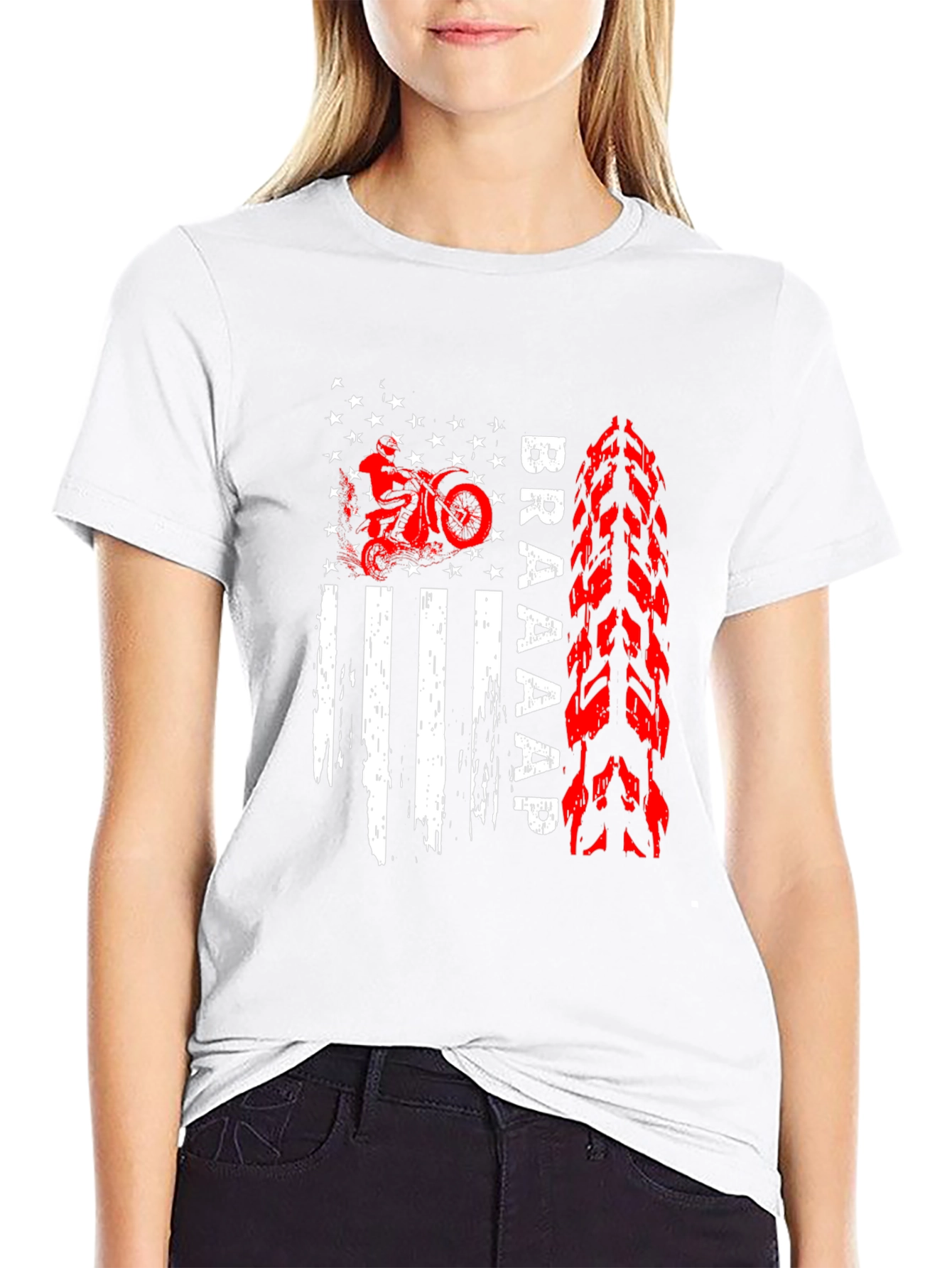 Braaap Motorcycle USA Flag Graphic T-Shirt