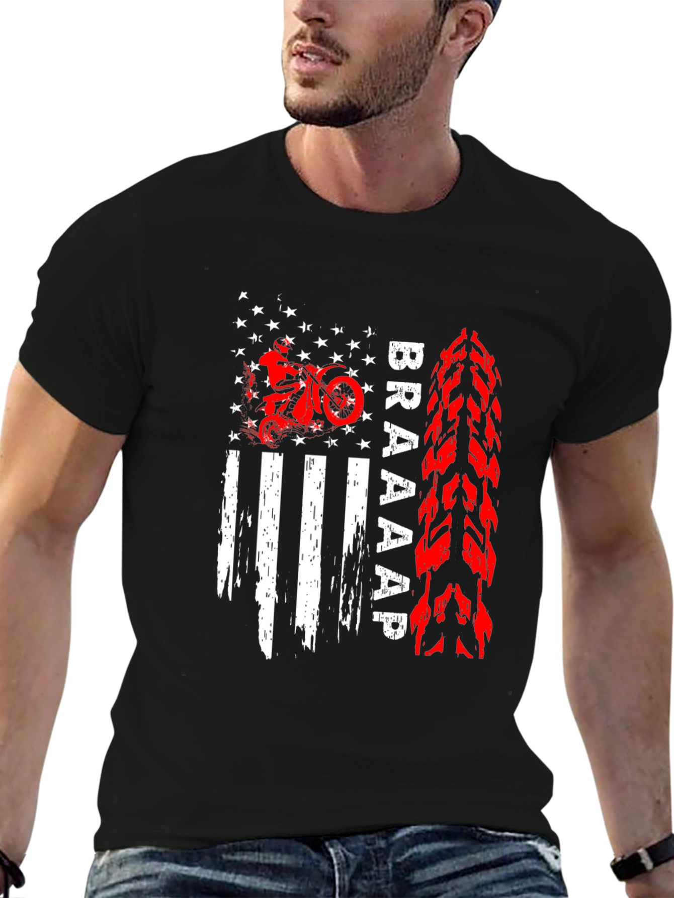 Braaap Motorcycle USA Flag Graphic T-Shirt