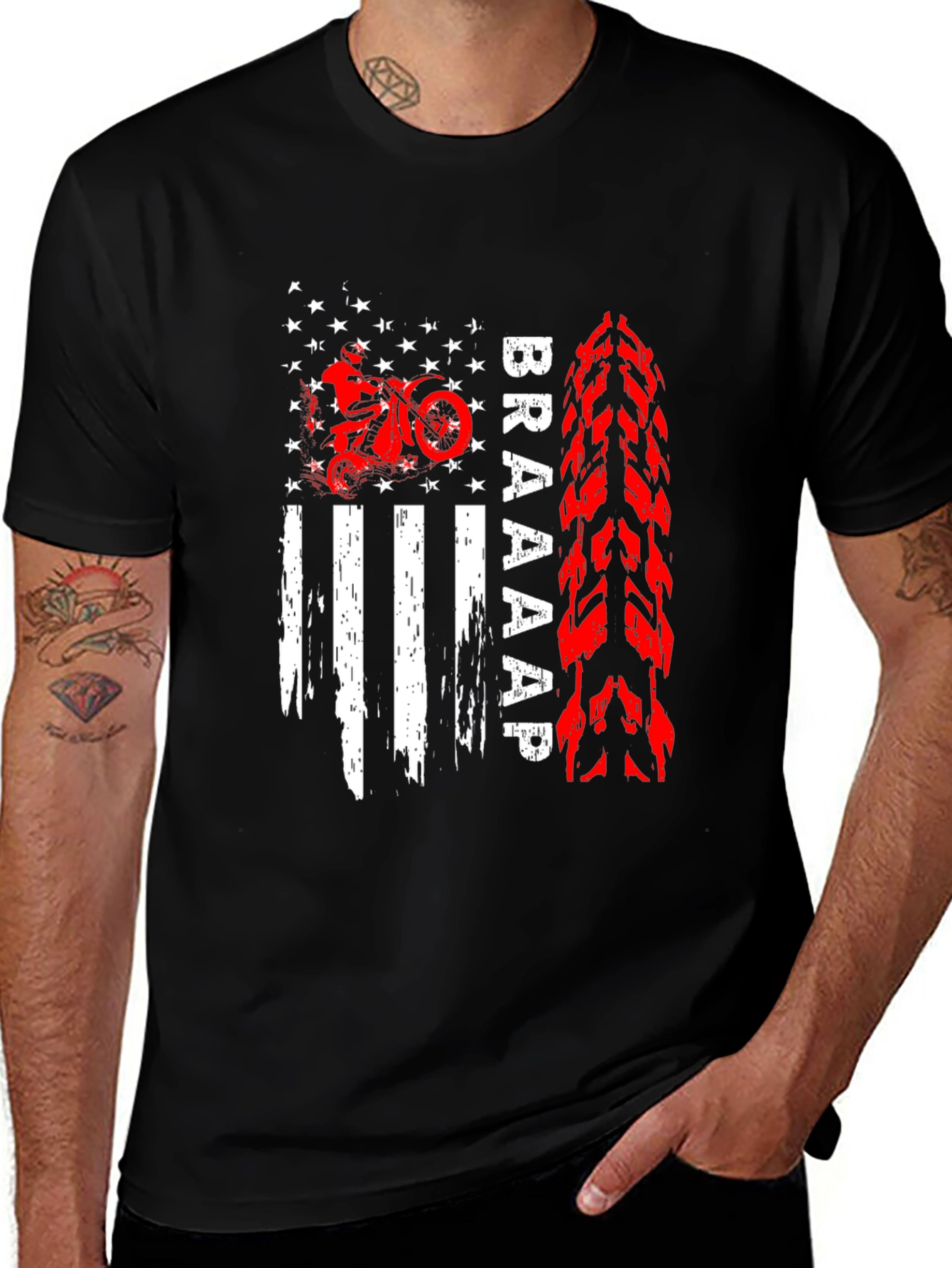 Braaap Motorcycle USA Flag Graphic T-Shirt