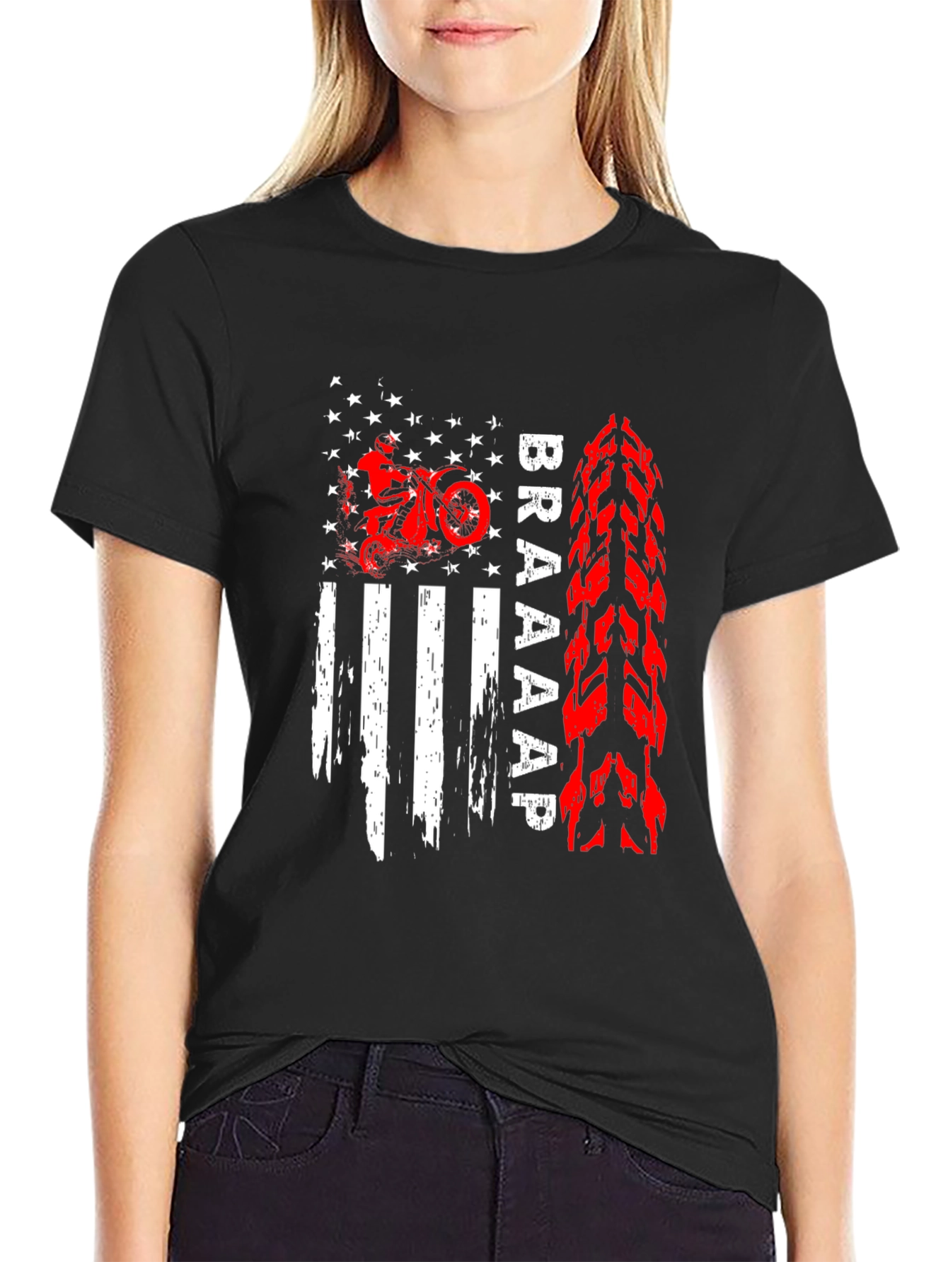 Braaap Motorcycle USA Flag Graphic T-Shirt