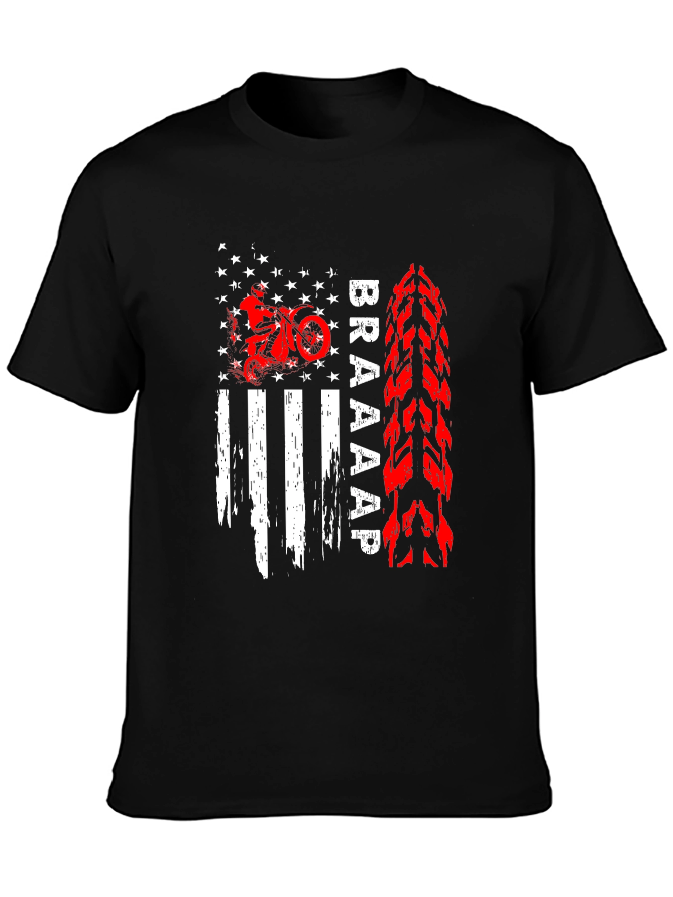 Braaap Motorcycle USA Flag Graphic T-Shirt