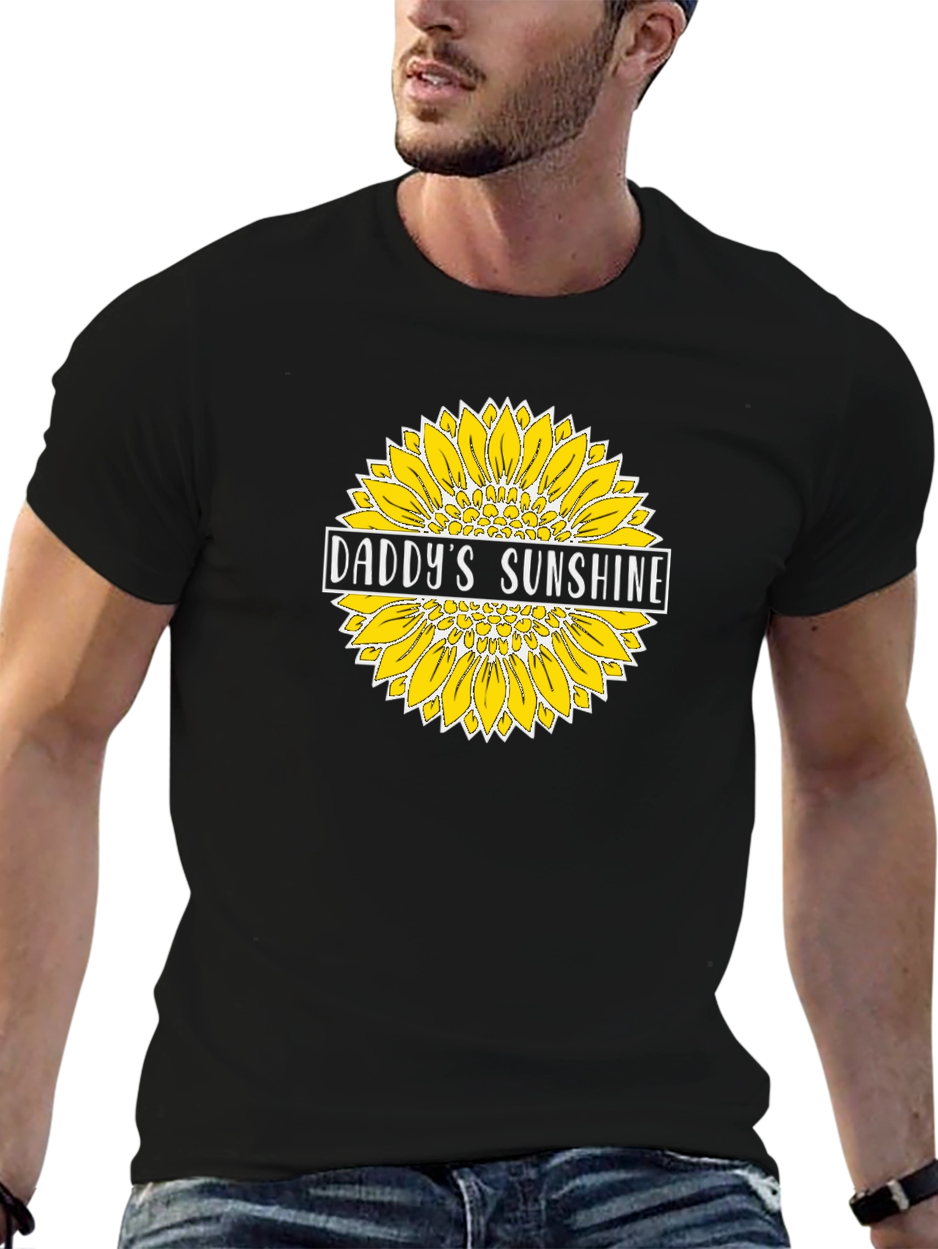 Daddys Sunshine Sunflower Graphic Tee - Black Cotton