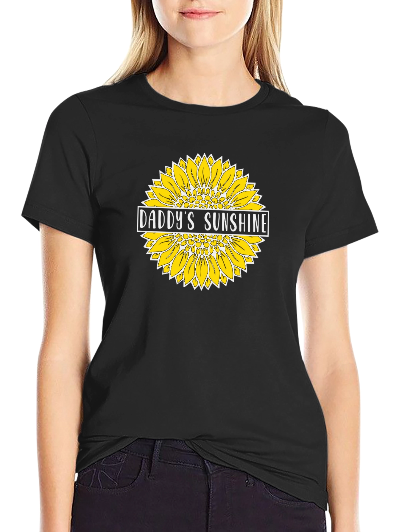 Daddys Sunshine Sunflower Graphic Tee - Black Cotton