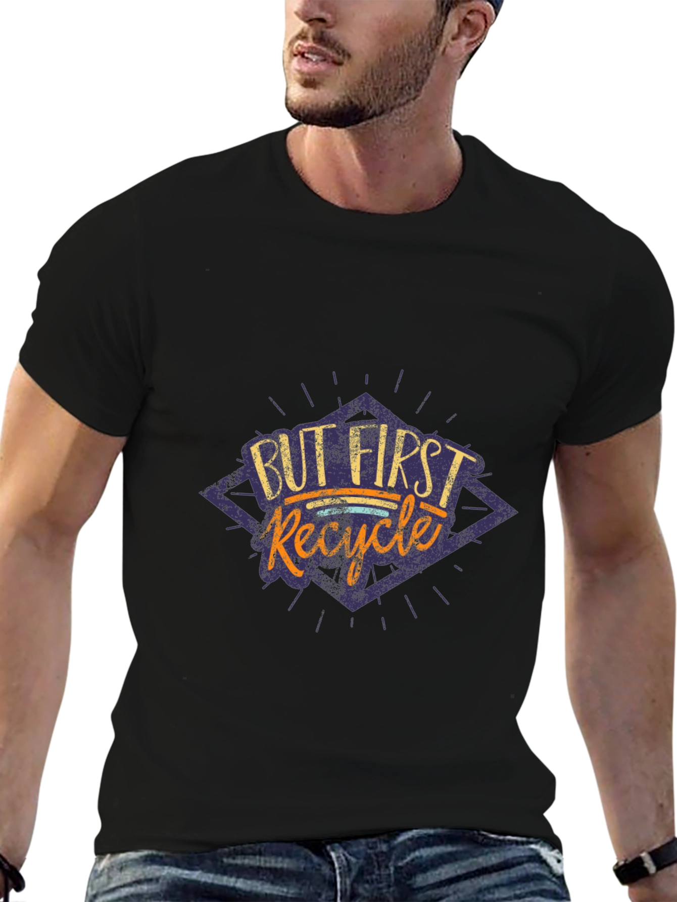 But First Recycle Graphic Tee - Black Cotton T-Shirt