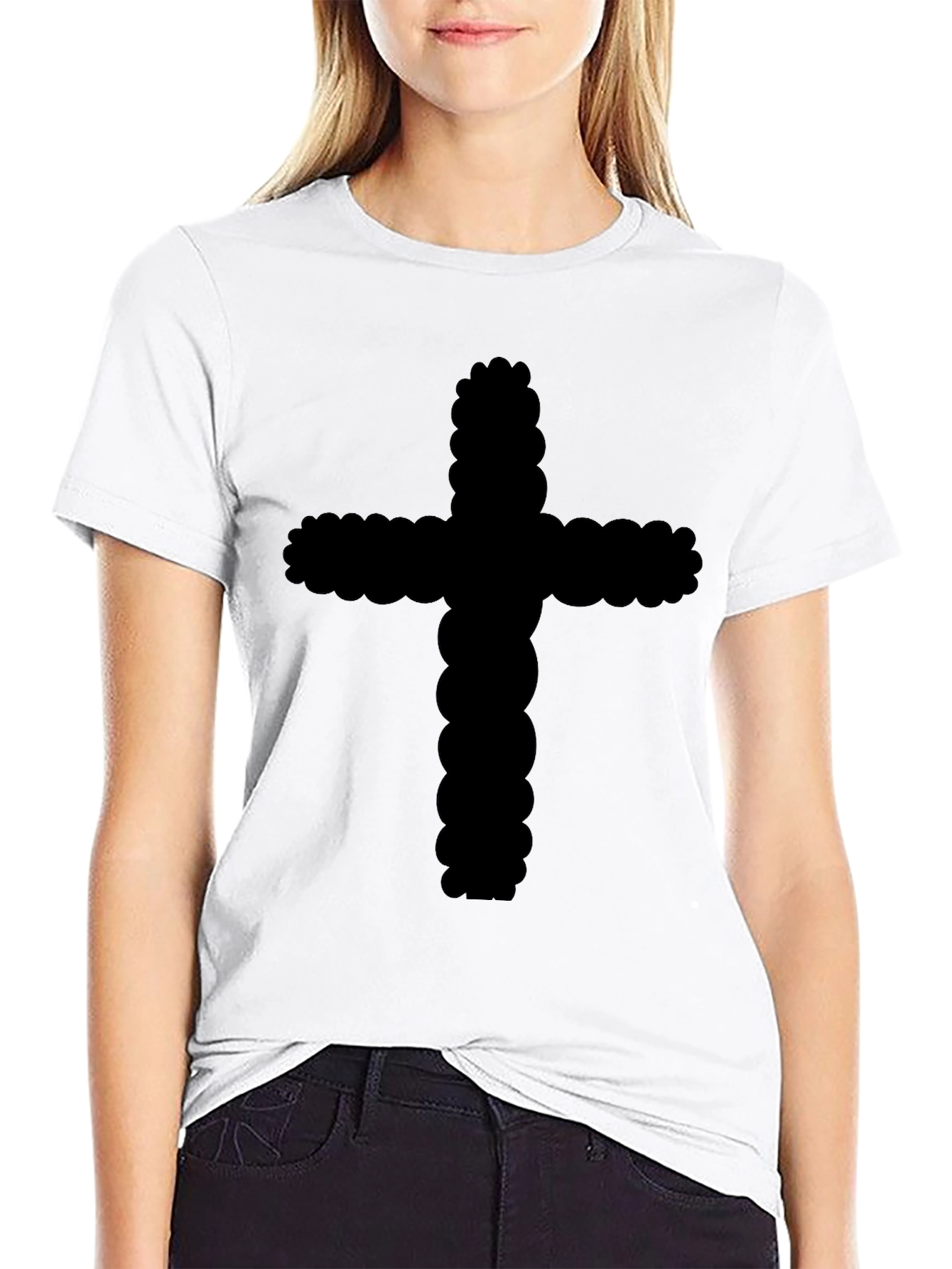 Black Cotton T-Shirt with Cross Design