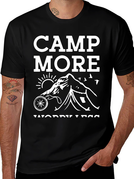 Camp More Worry Less Graphic Tee - Outdoor Adventure Shirt