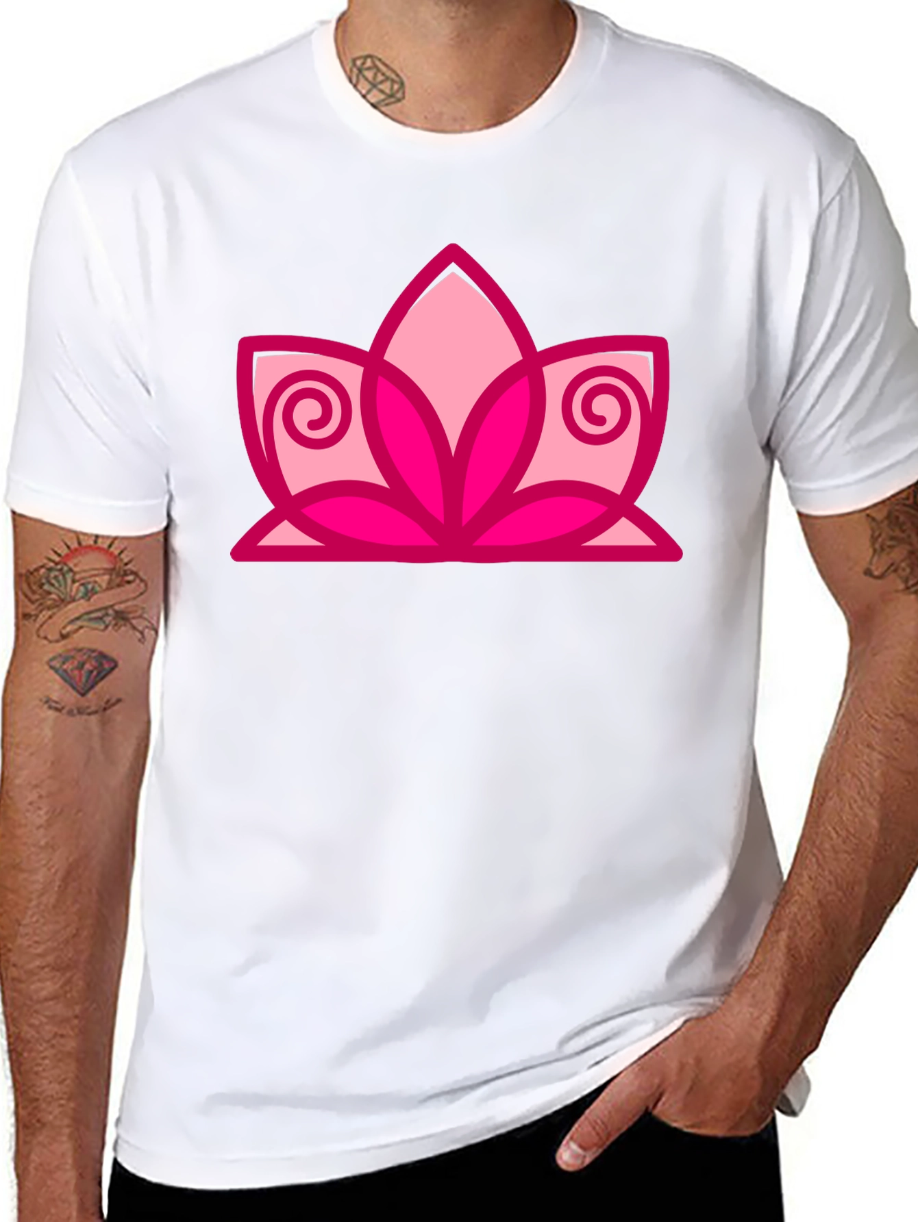 Black T-Shirt with Pink Lotus Flower Design