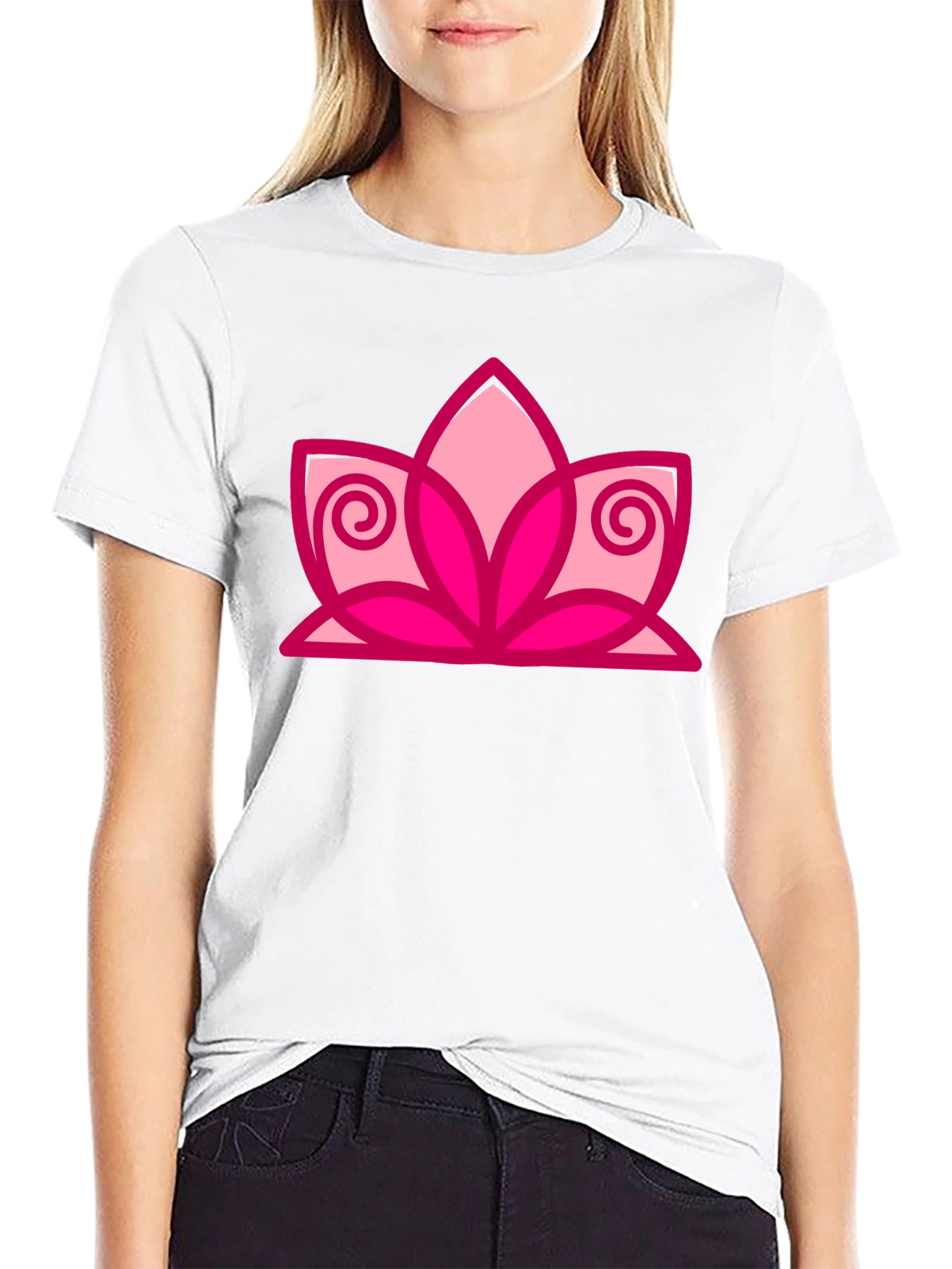 Black T-Shirt with Pink Lotus Flower Design