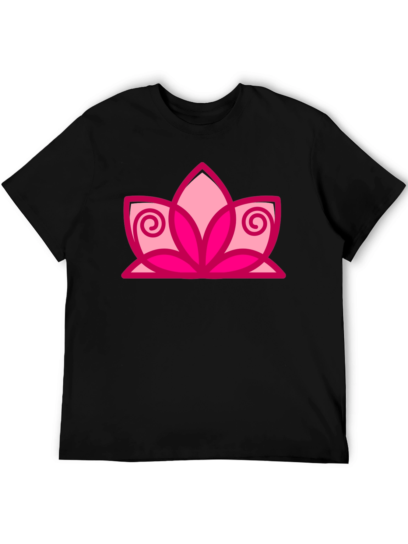 Black T-Shirt with Pink Lotus Flower Design