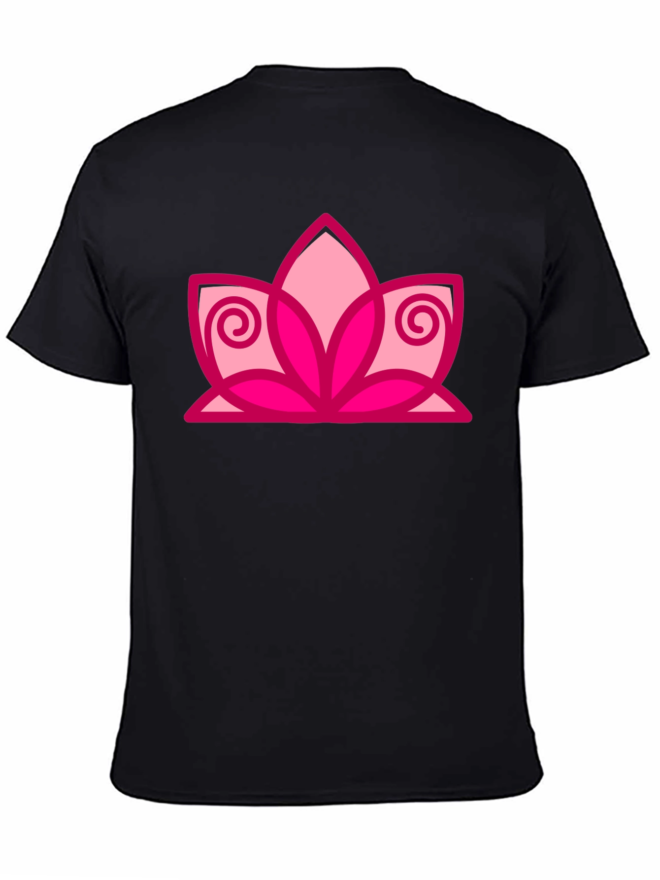 Black T-Shirt with Pink Lotus Flower Design