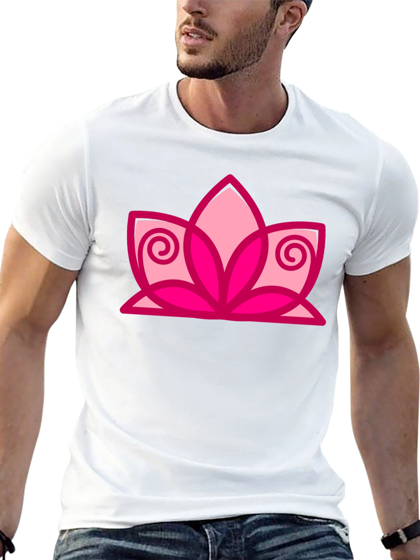 Black T-Shirt with Pink Lotus Flower Design