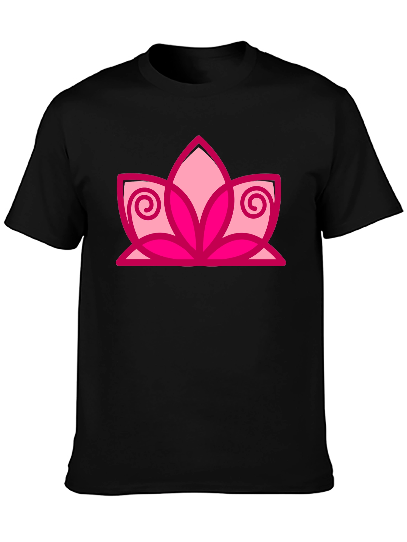 Black T-Shirt with Pink Lotus Flower Design