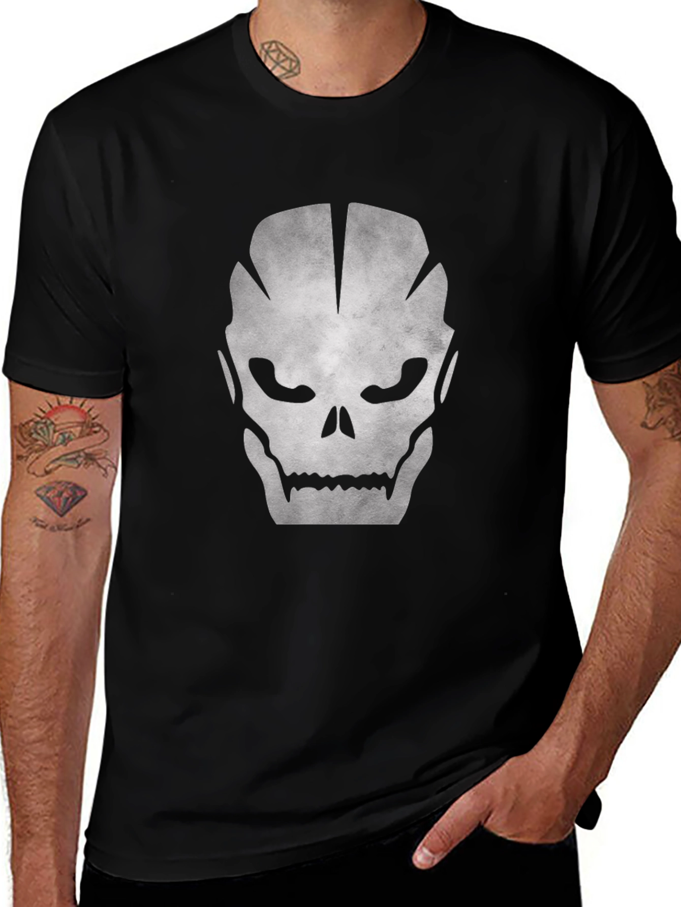 Skull Graphic Black Cotton Tee for Men