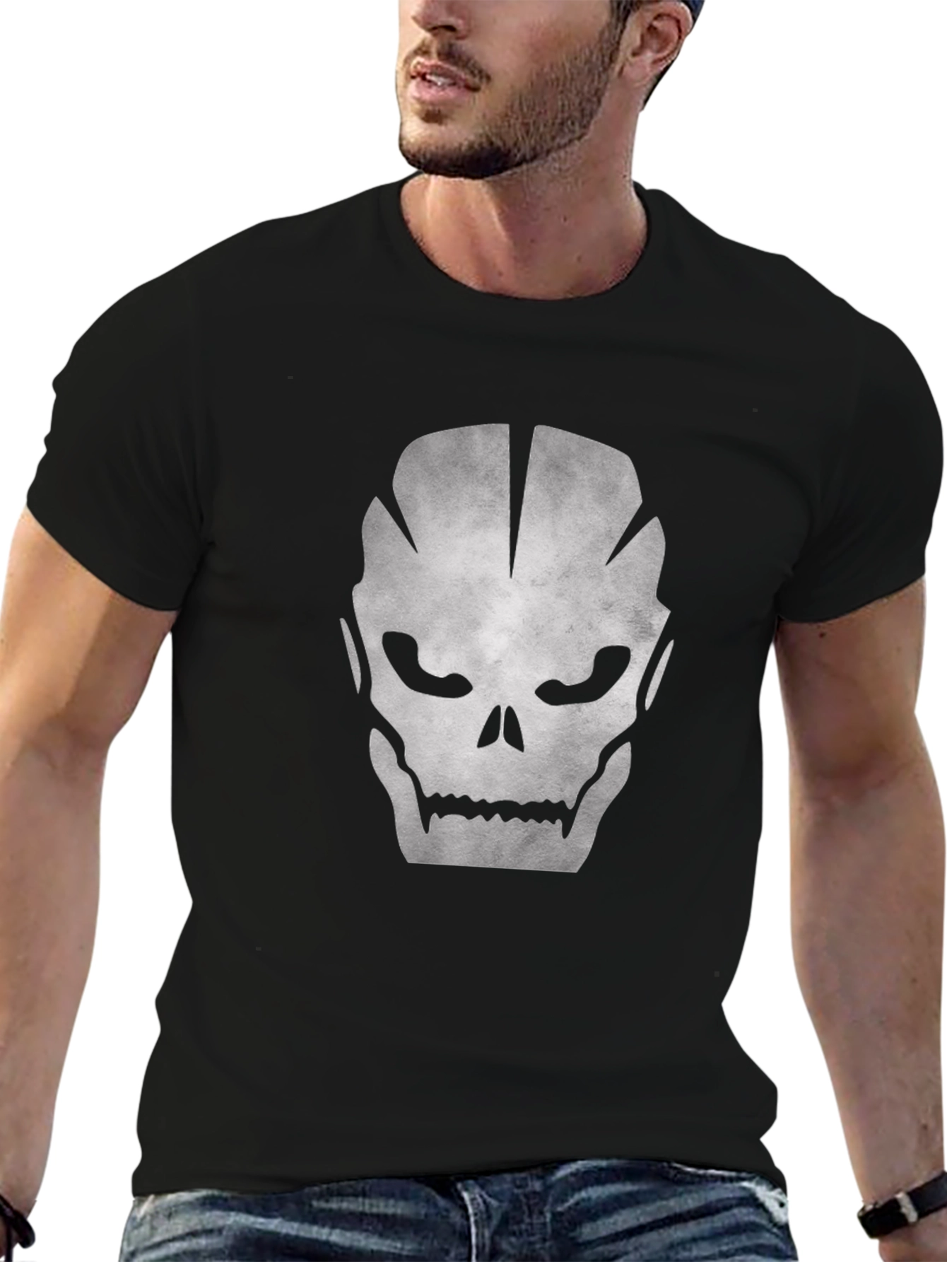Skull Graphic Black Cotton Tee for Men