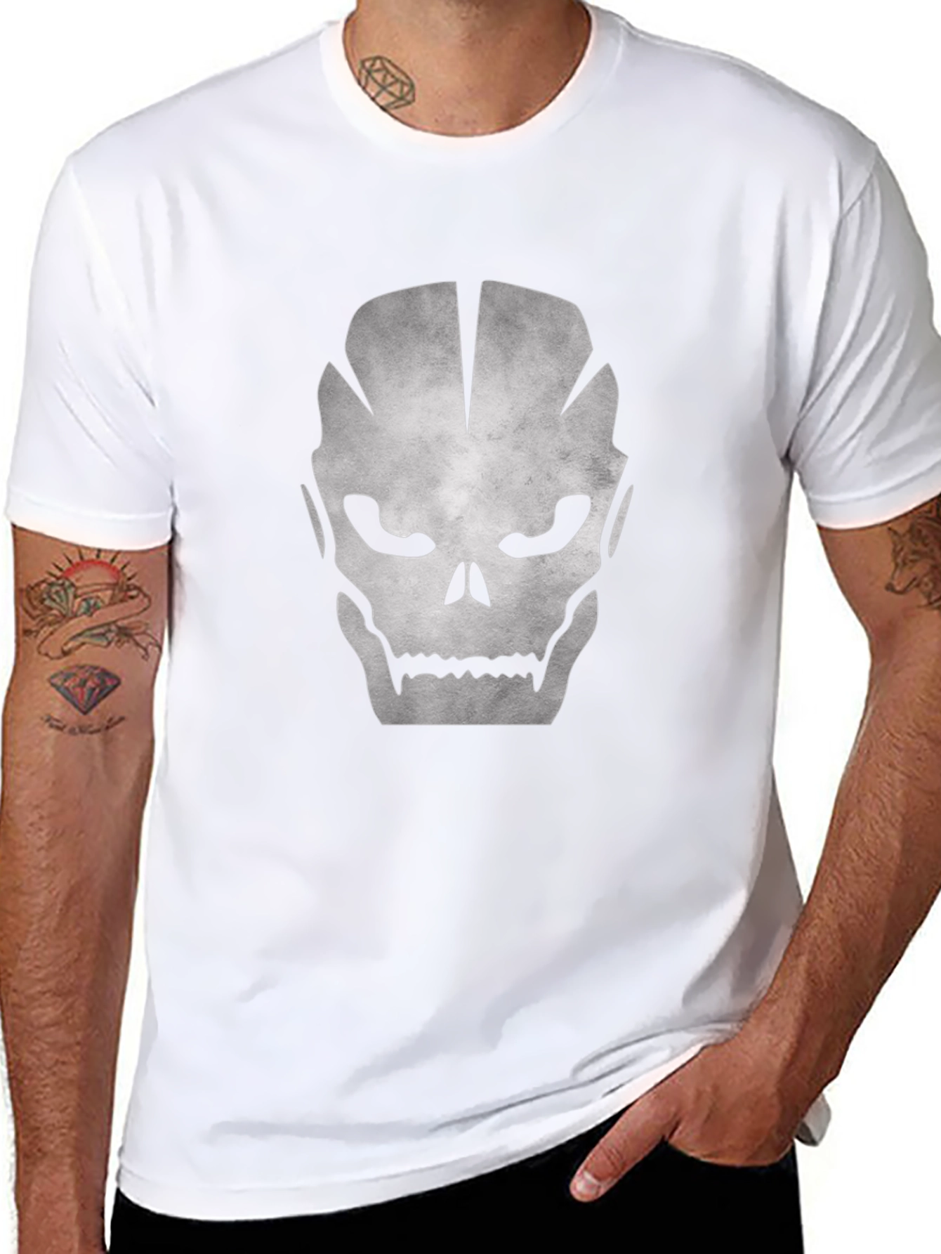 Skull Graphic Black Cotton Tee for Men