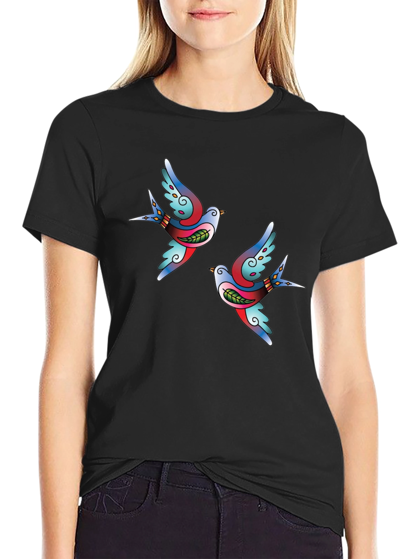 Swallow Tattoo Graphic Black T-Shirt