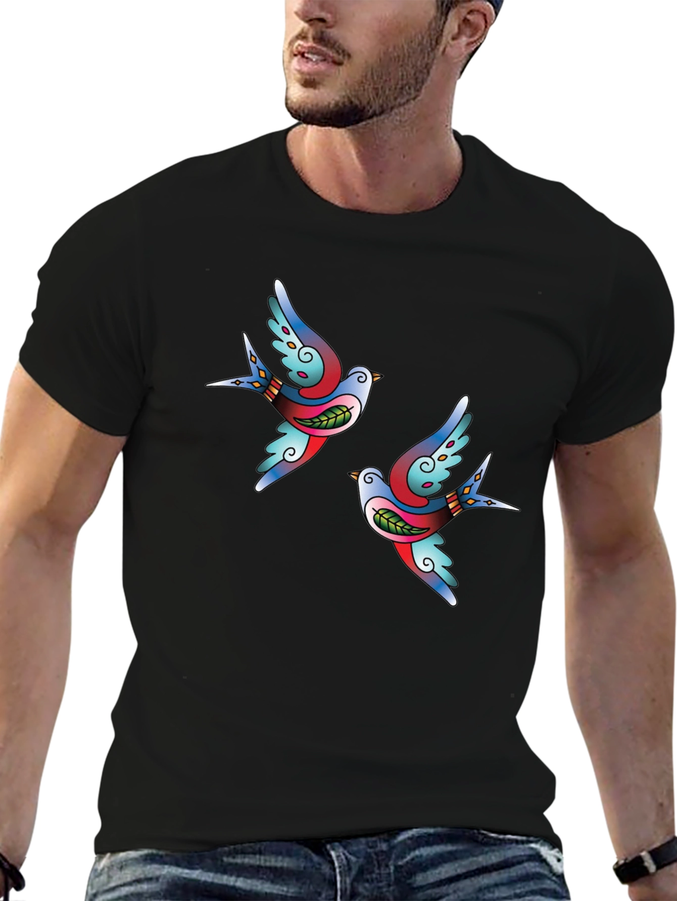 Swallow Tattoo Graphic Black T-Shirt