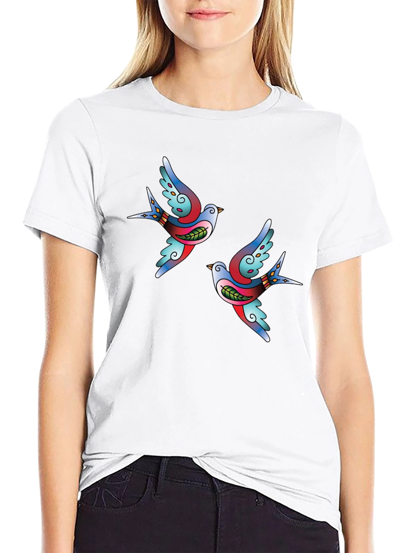 Swallow Tattoo Graphic Black T-Shirt