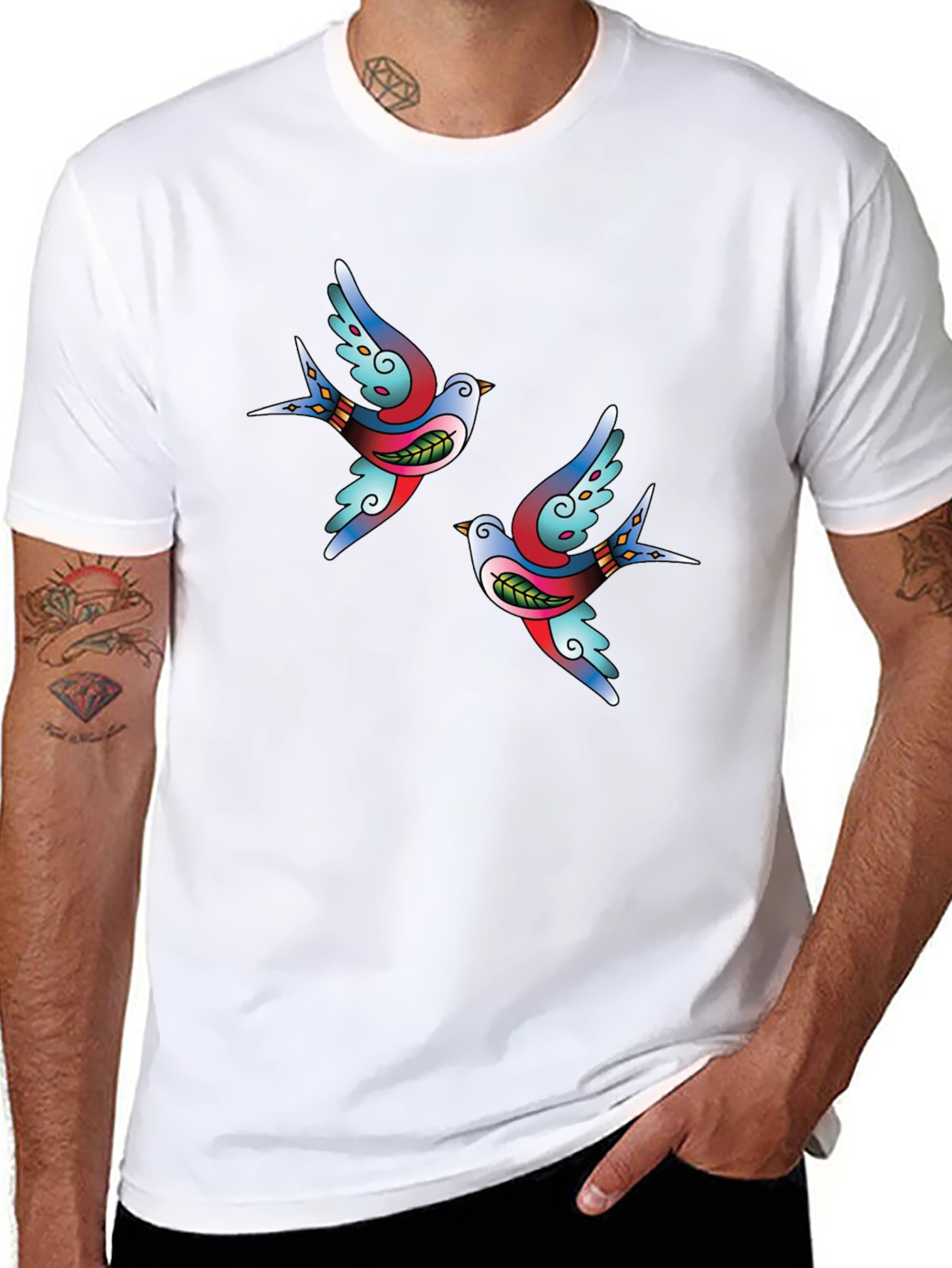 Swallow Tattoo Graphic Black T-Shirt