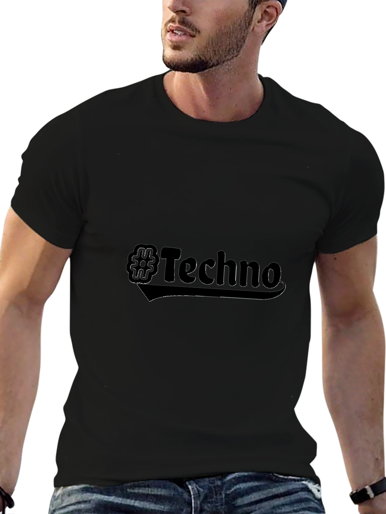 Mens Black Techno Graphic T-Shirt