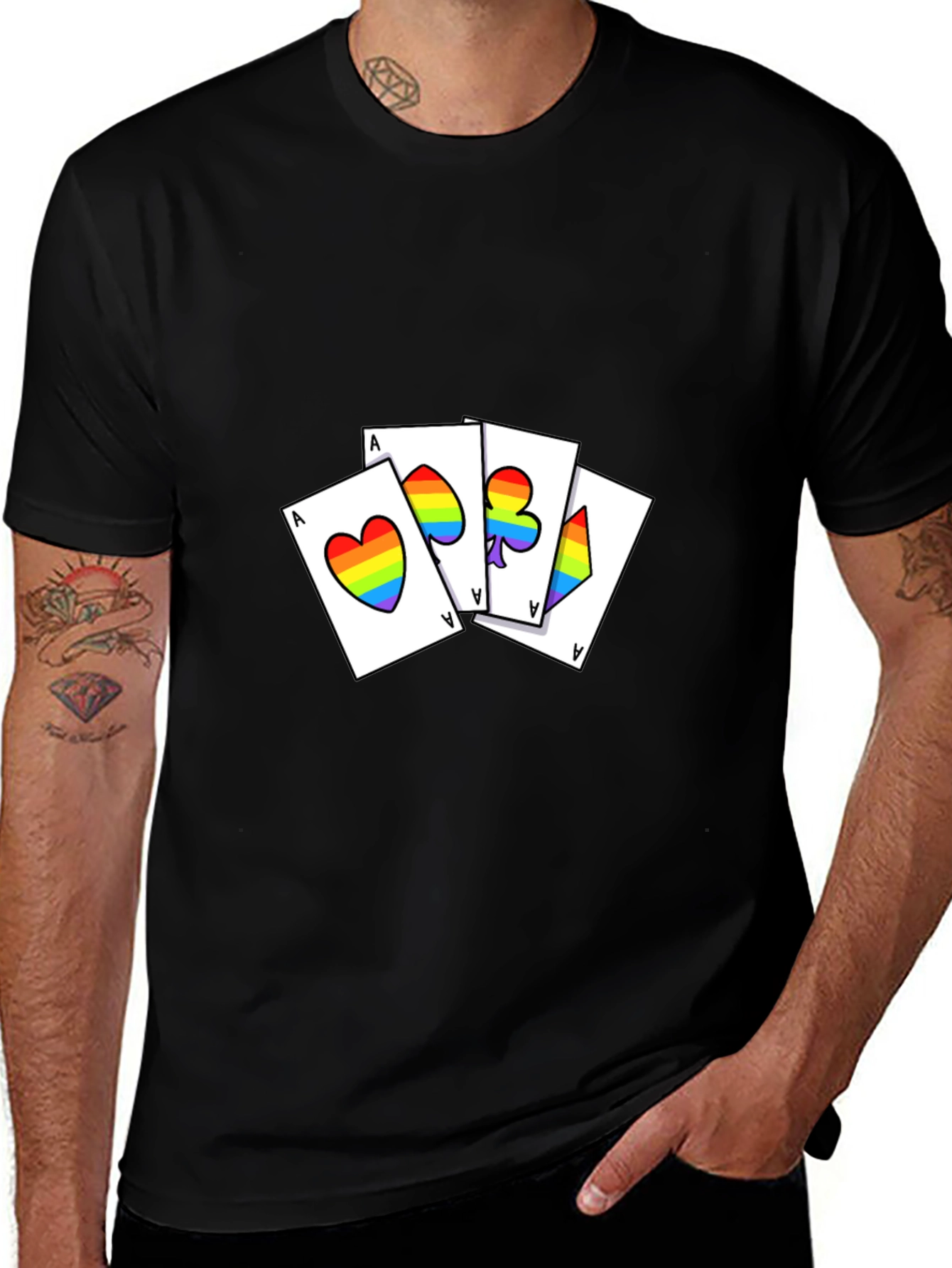 Rainbow Pride Aces Graphic Tee - Black
