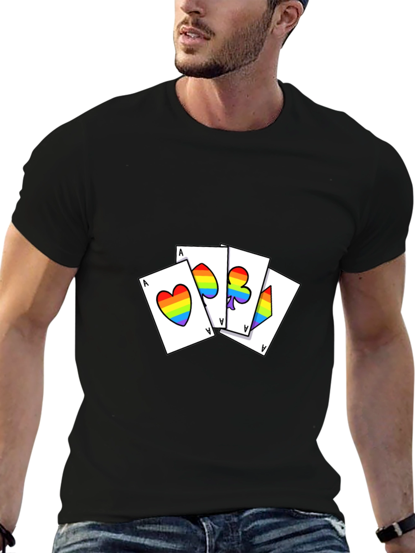Rainbow Pride Aces Graphic Tee - Black